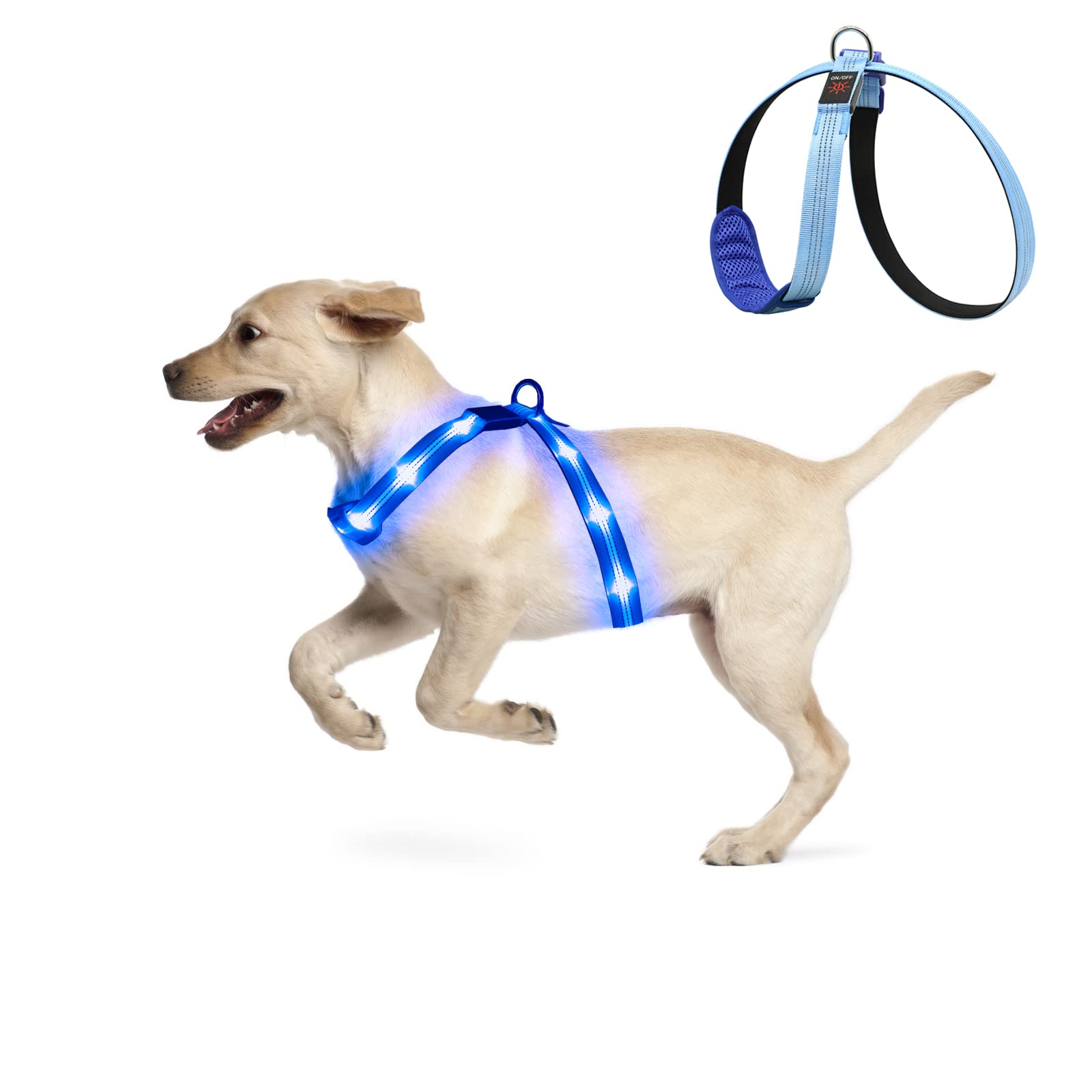 KOSKILL Rechargeable LED Dog Harness - Glow in The Dark Reflective Light Up Vest for Night Walking & Safety | Perfect for Evening Jogs, Camping & Outdoor Adventures