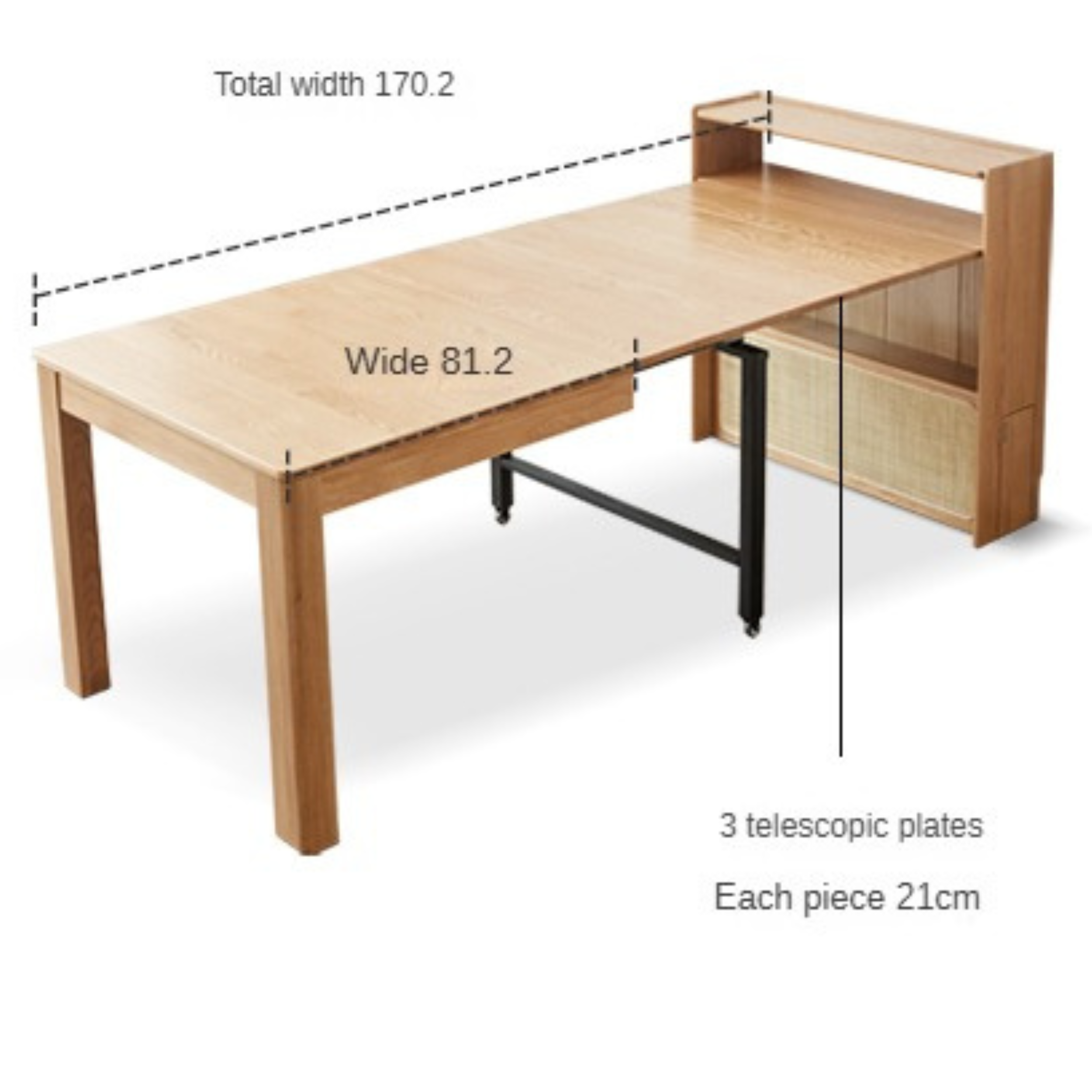 Solid Oak Wood Extendable Dining Table with Sideboard - Perfect for Small Spaces, Dining Rooms, and Multi-Purpose Areas