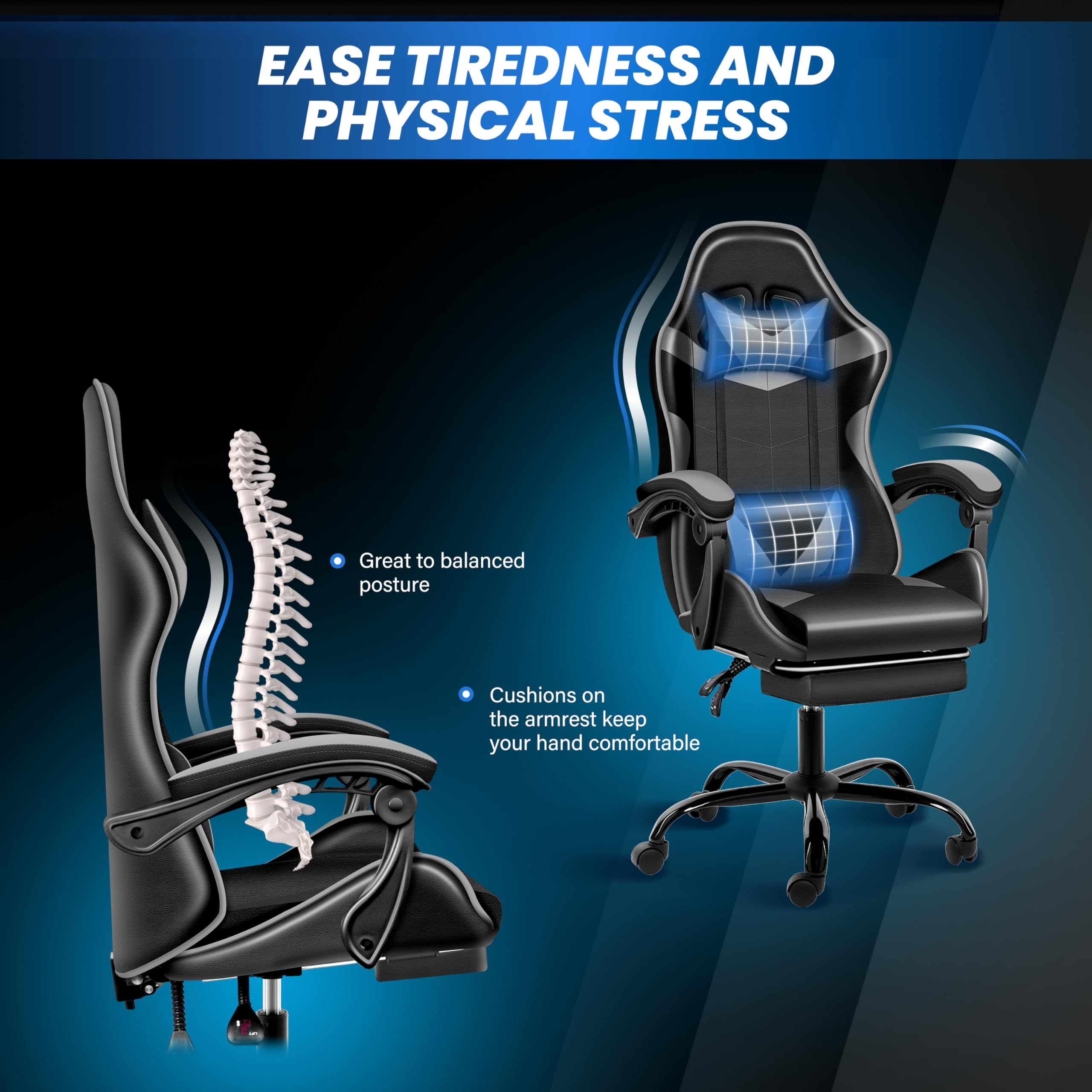 YSSOA Ergonomic Gaming Chair with Adjustable Footrest - Big and Tall Racing Style Office Chair with Headrest & Lumbar Support - Perfect for PC Gaming, Esports, and Home Office Workspace