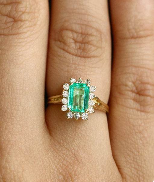 1.84tcw Colombian Emerald Diamond Halo Engagement Ring in 18K Gold - Perfect for Proposals, Anniversaries & Special Occasions