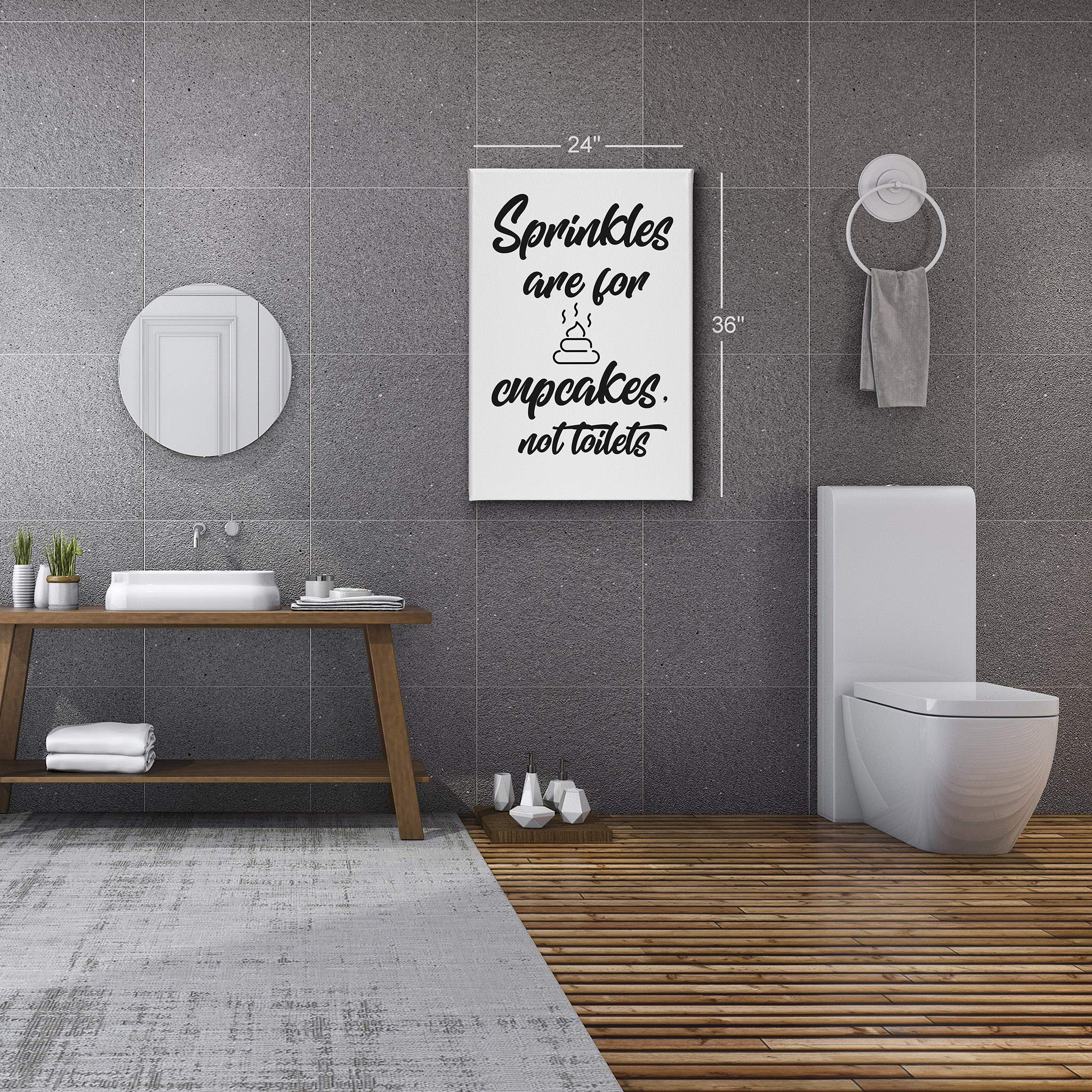 Smile Art Design Funny Bathroom Sign Canvas Print - 'Sprinkles Are for Cupcakes Not Toilets' Quote - Kids Bathroom Wall Decor, Home Decoration, Ready to Hang (12x8 Inches, Made in USA) - Perfect for Powder Rooms, Guest Baths & Playful Home Decor