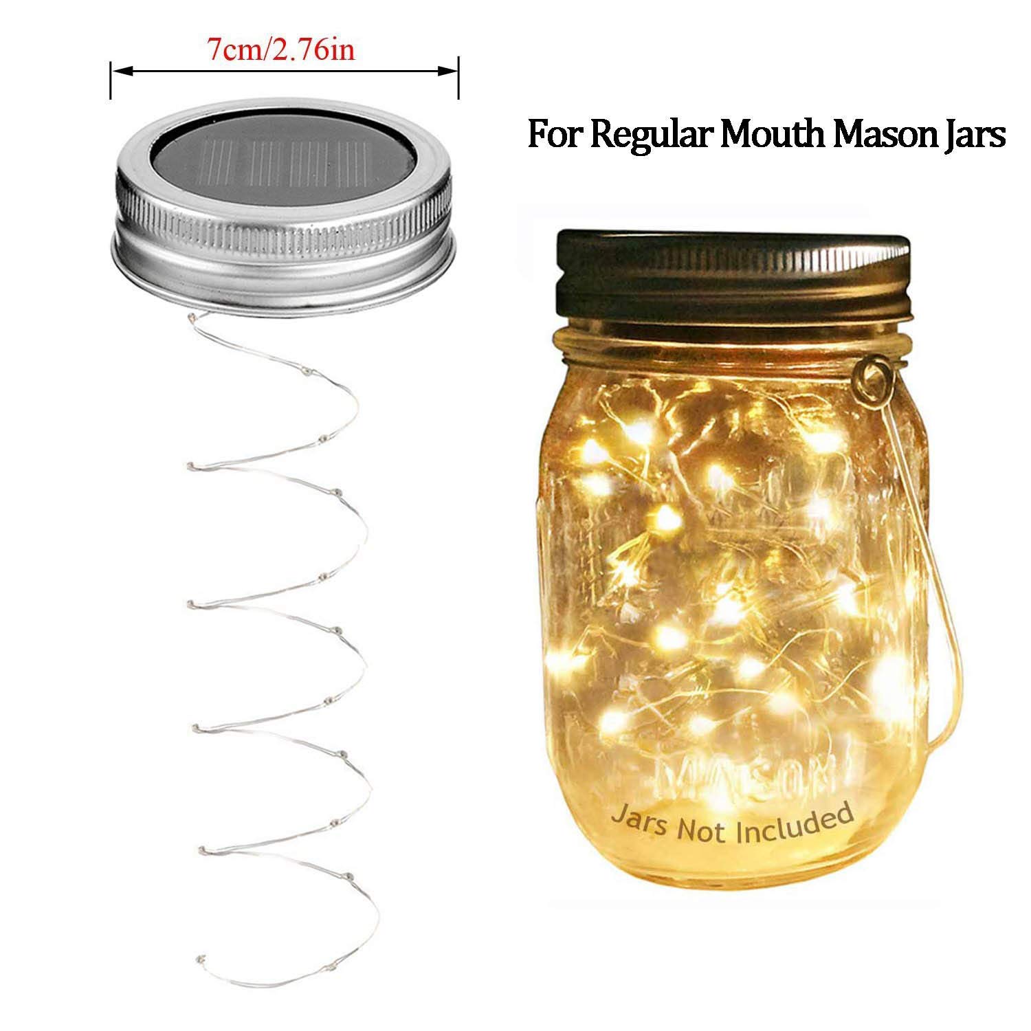 6 Pack Solar Mason Jar Lights - 20 LED Fairy String Lights with Hangers, Waterproof Outdoor Firefly Lanterns for Garden, Patio, Wedding & Christmas Decor (Warm White) | Perfect for Backyard Parties, Romantic Evenings & Holiday Lighting