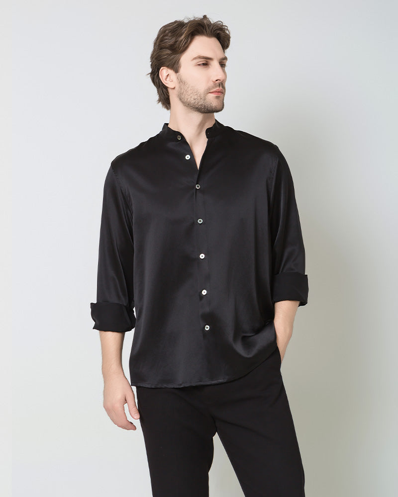 Premium Silk Men's Casual Long Sleeve Shirt - Breathable & Comfortable for Office, Travel & Special Occasions