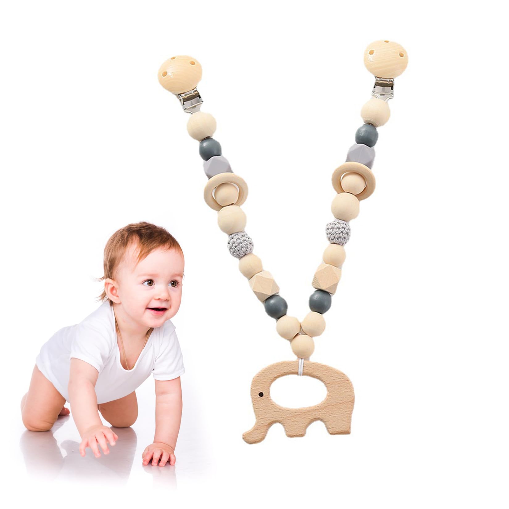 JurciCat Wooden Stroller Toy Chain - Natural Wood Baby Toy for 0-12 Months - Perfect for Strollers, Cribs & Car Seats - Great Baby Shower Gift & Early Learning Developmental Toy