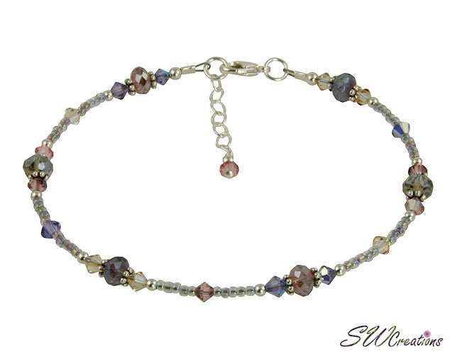 Shimmer Tanzanite Mauve Crystal Beaded Anklet - Elegant Adjustable Ankle Bracelet for Women, Boho Chic Jewelry for Summer Beach Parties & Weddings