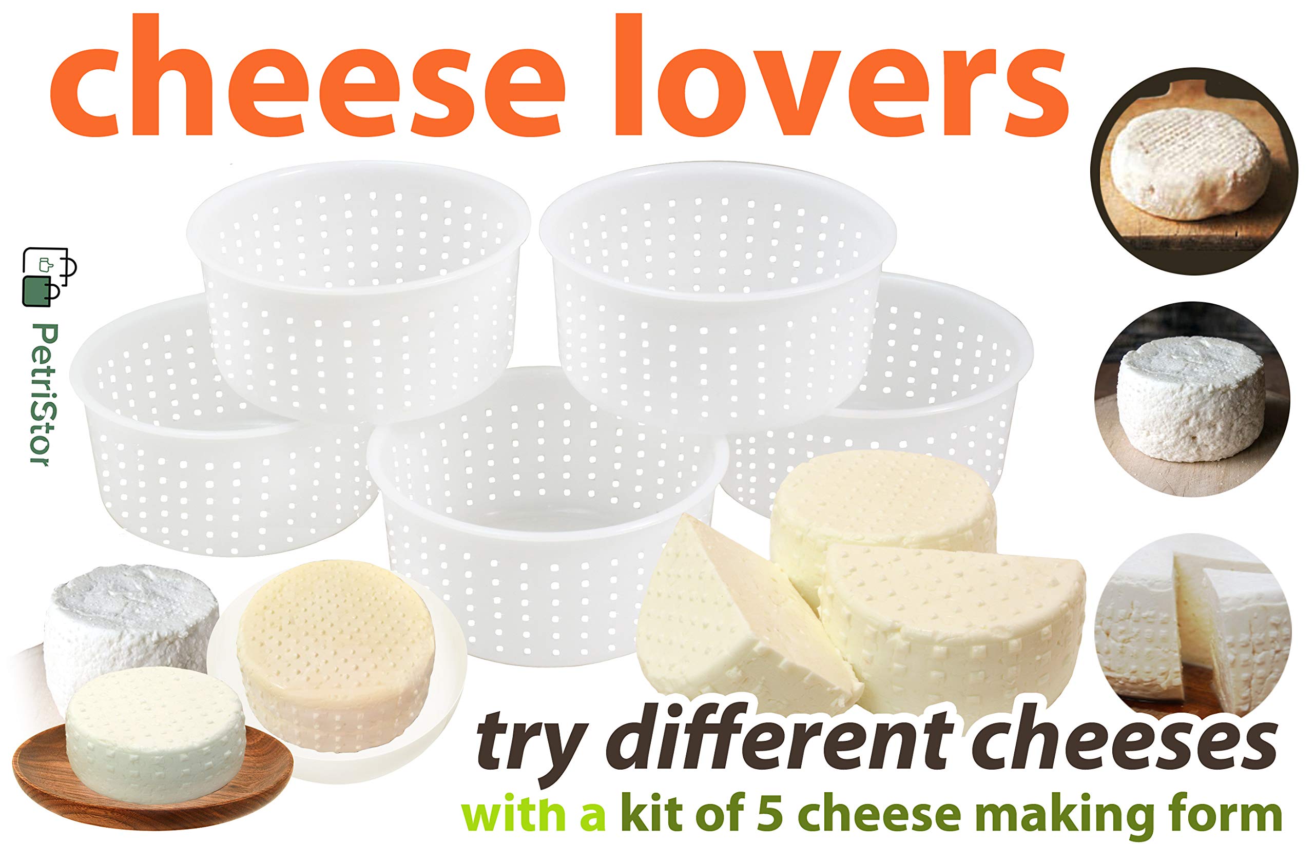 PetriStor 5-Piece Soft Cheese Mold Set for Homemade Cheese Making - 0.8QT Small Cheese Molds for Cream Cheese, Feta & Fresh Cheese - Perfect for DIY Cheese Lovers & Artisan Cheesemakers (Great for Home Kitchens & Small Dairy Farms)