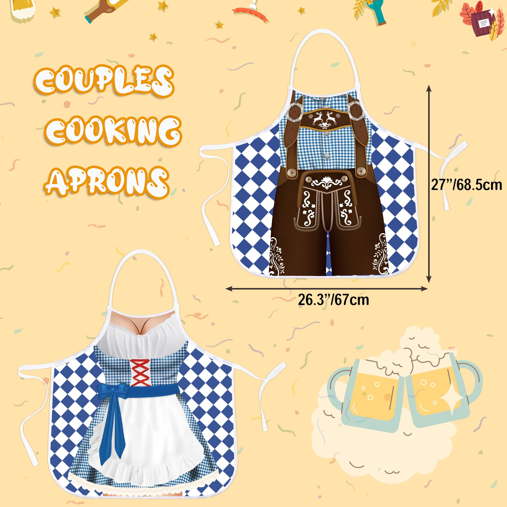 Oktoberfest Couples Apron Set - German Beer Festival Cooking Aprons for Couples - Perfect for Oktoberfest Parties, BBQ, Grilling & Kitchen Decor
