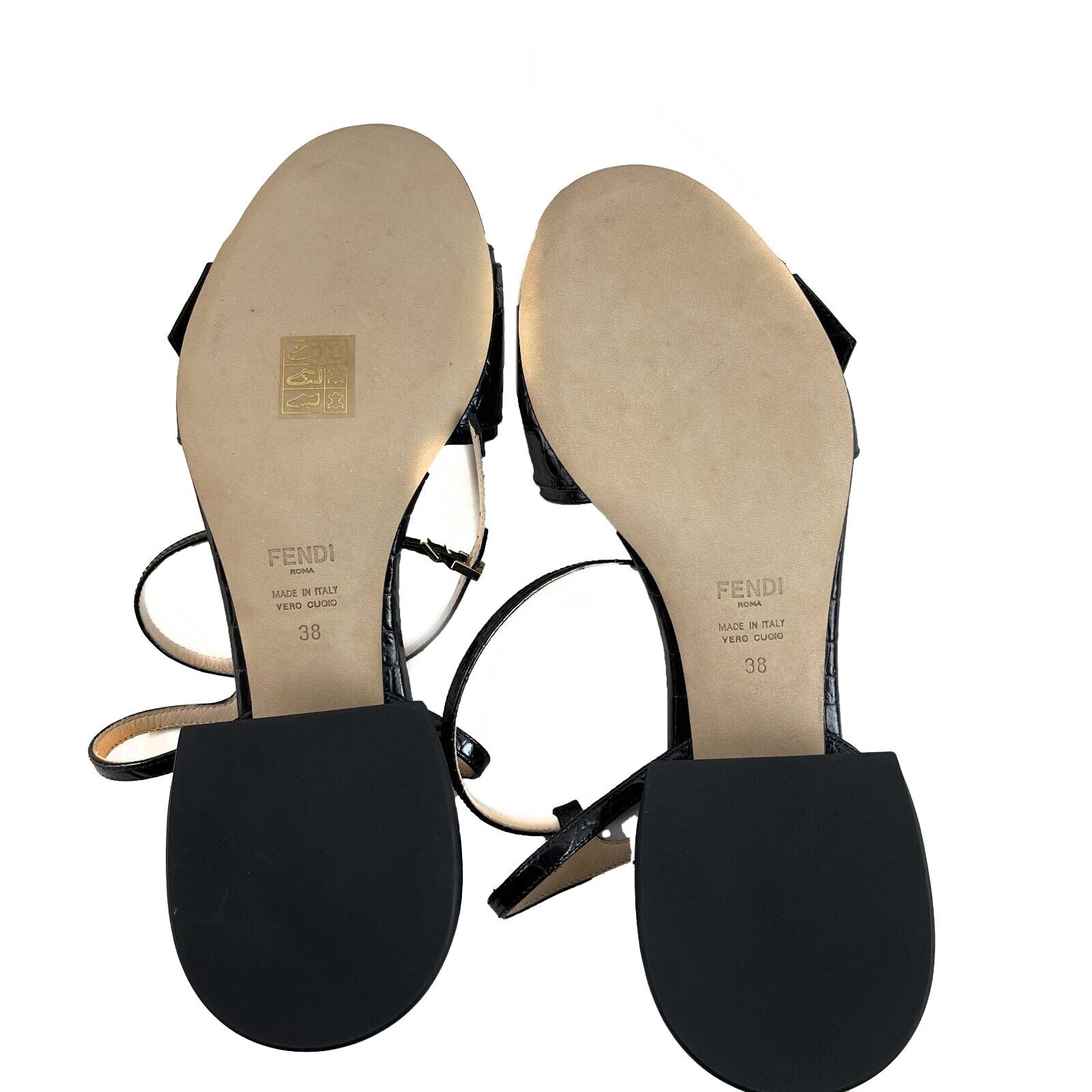 Fendi Crocodile Embossed Promenade Sandals for Women - Black Leather Luxury Designer Sandals Size US 8 (EU 38) - New with Original Box - Perfect for Summer Vacations, Beach Getaways and Upscale Events