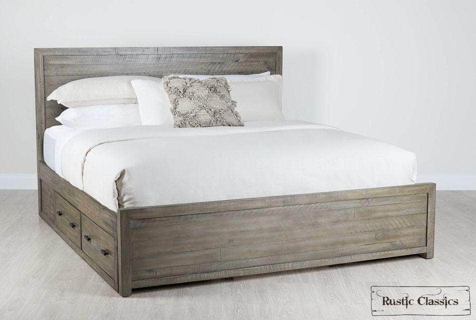 Whistler 5-Piece Reclaimed Wood Storage Platform Bedroom Set in Grey - Queen/King Size - Modern Farmhouse Bedroom Furniture for Cozy Home Decor