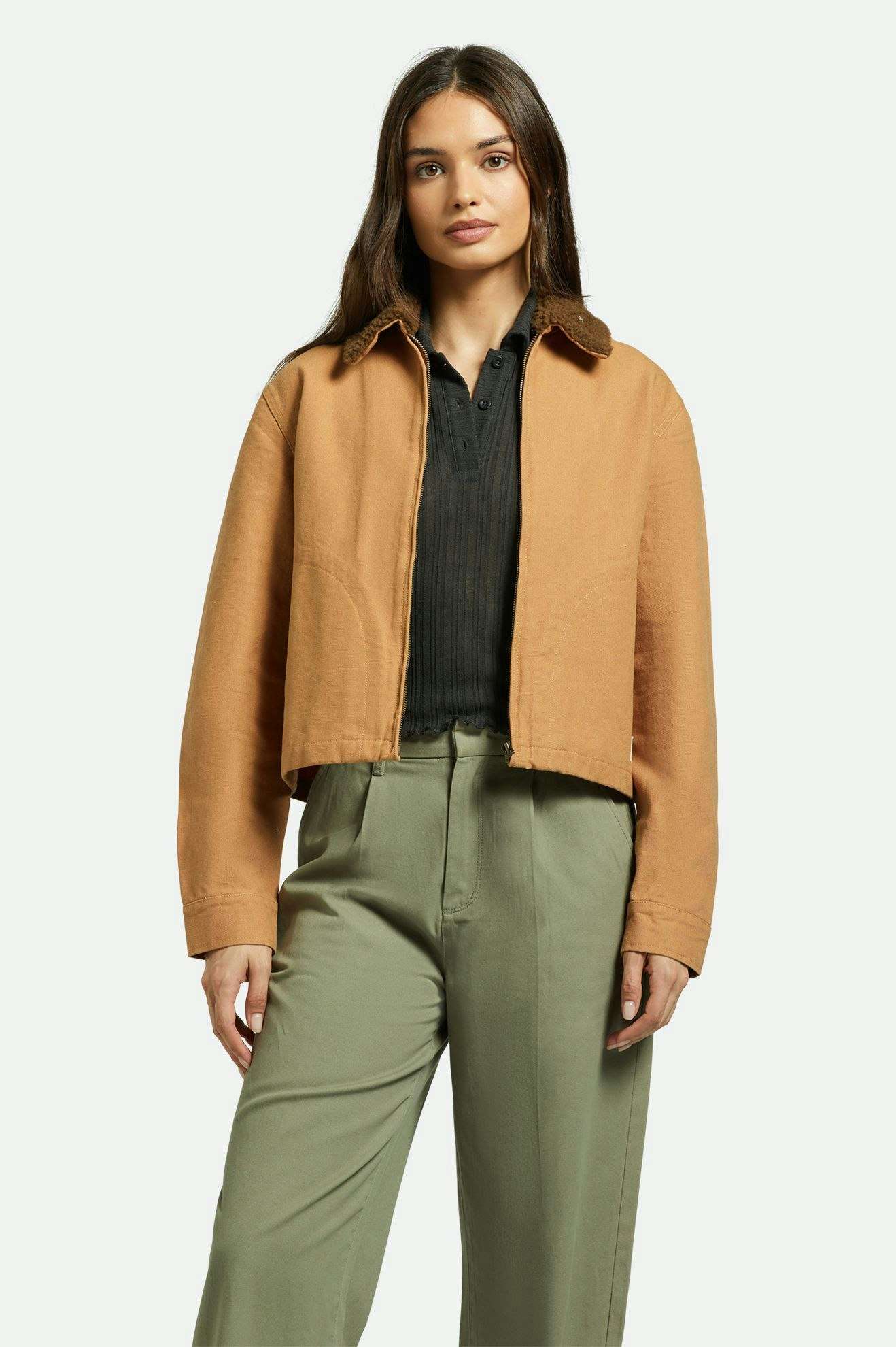 Mechanics Women's Garage Sherpa Zip Jacket - Tobacco Brown | Cozy Winter Fleece Outerwear for Work & Outdoor Activities