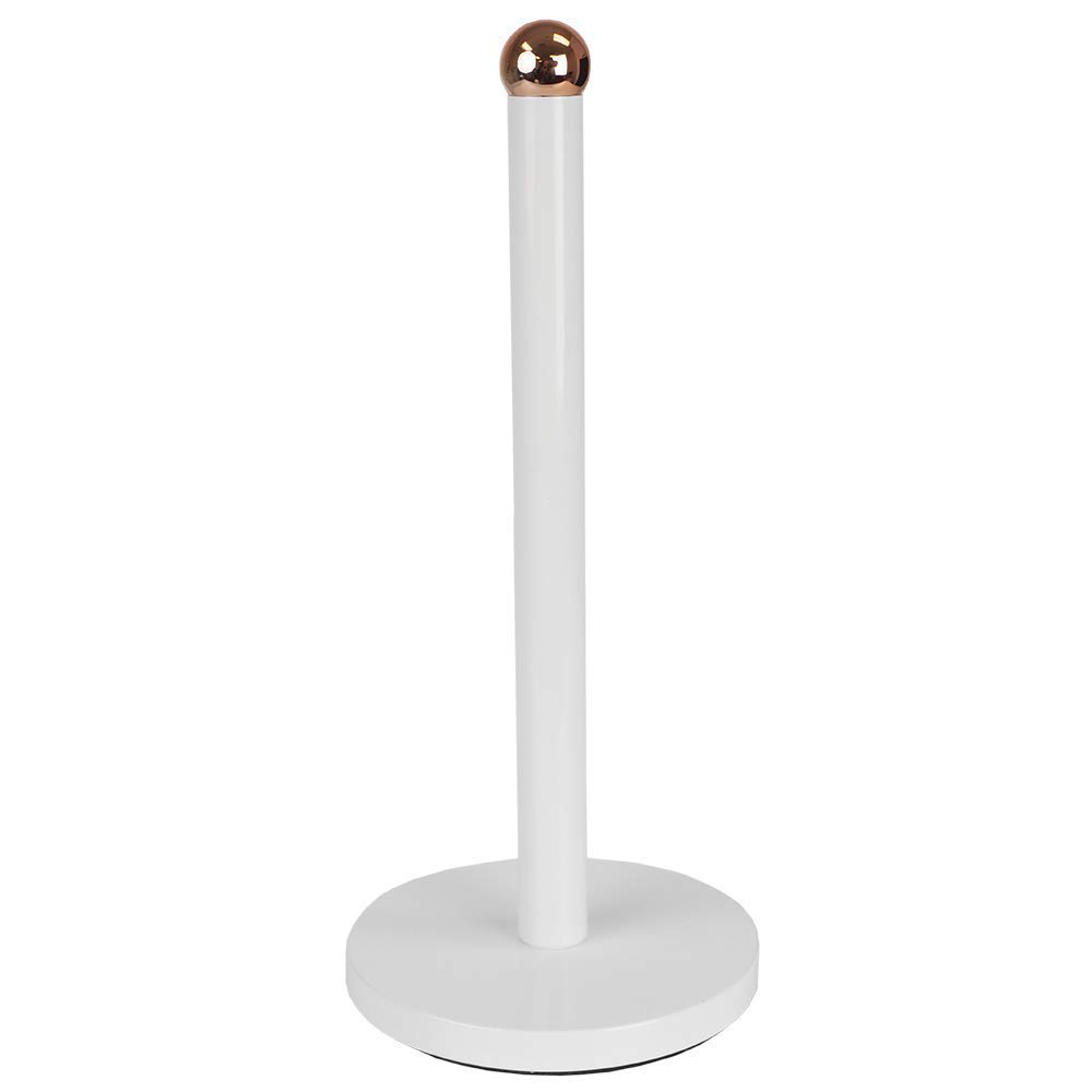 Home Basics Grove Free Standing Paper Towel Holder with Weighted Padded Base - White 13.5 Inch | Sturdy Kitchen Counter Organizer for Easy Access to Paper Towels
