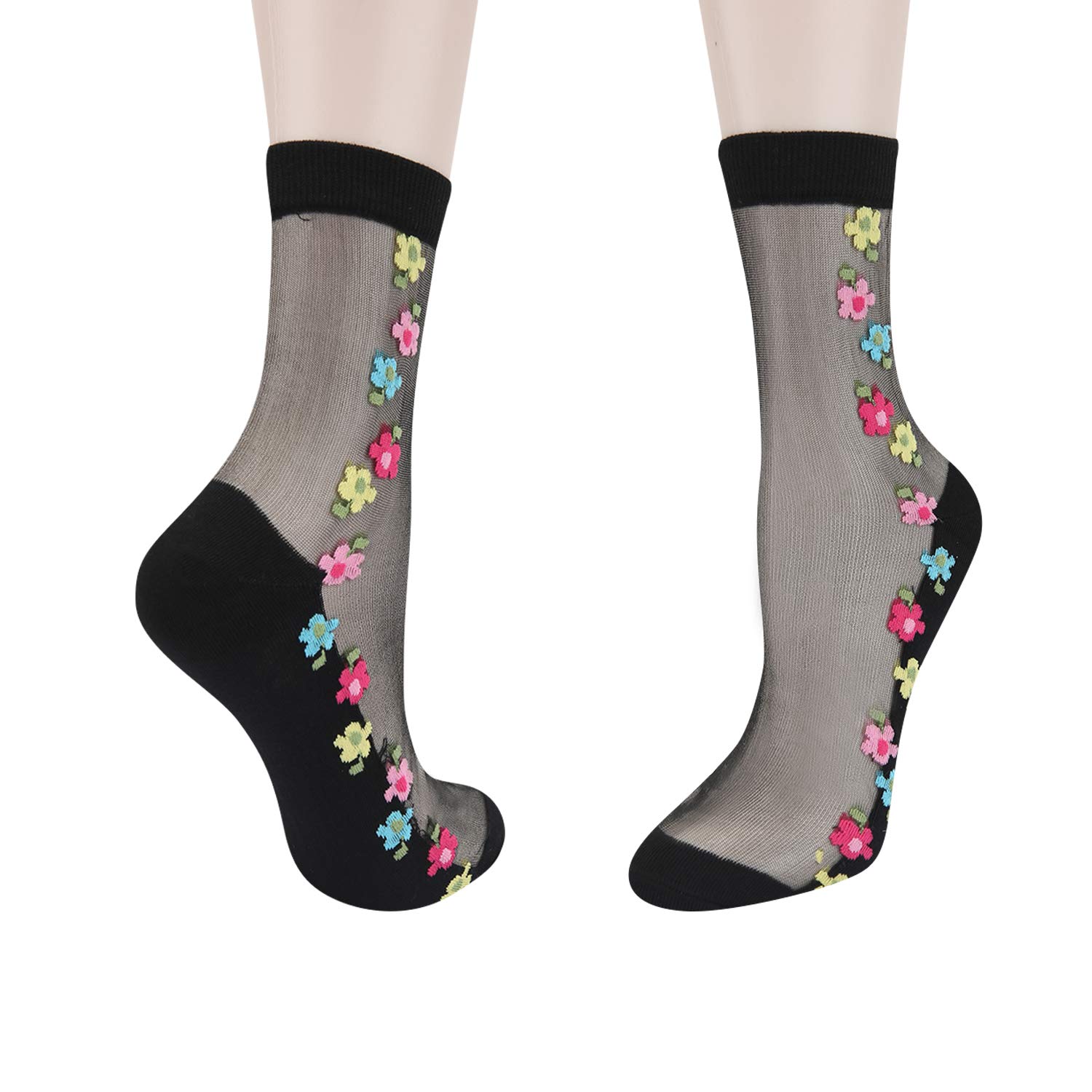 Benefeet Women's Cute Sheer Lace Mesh Socks - Ultra Thin Transparent Nylon Crew Dress Socks for Women & Girls - Perfect for Flats, Heels & Office Wear