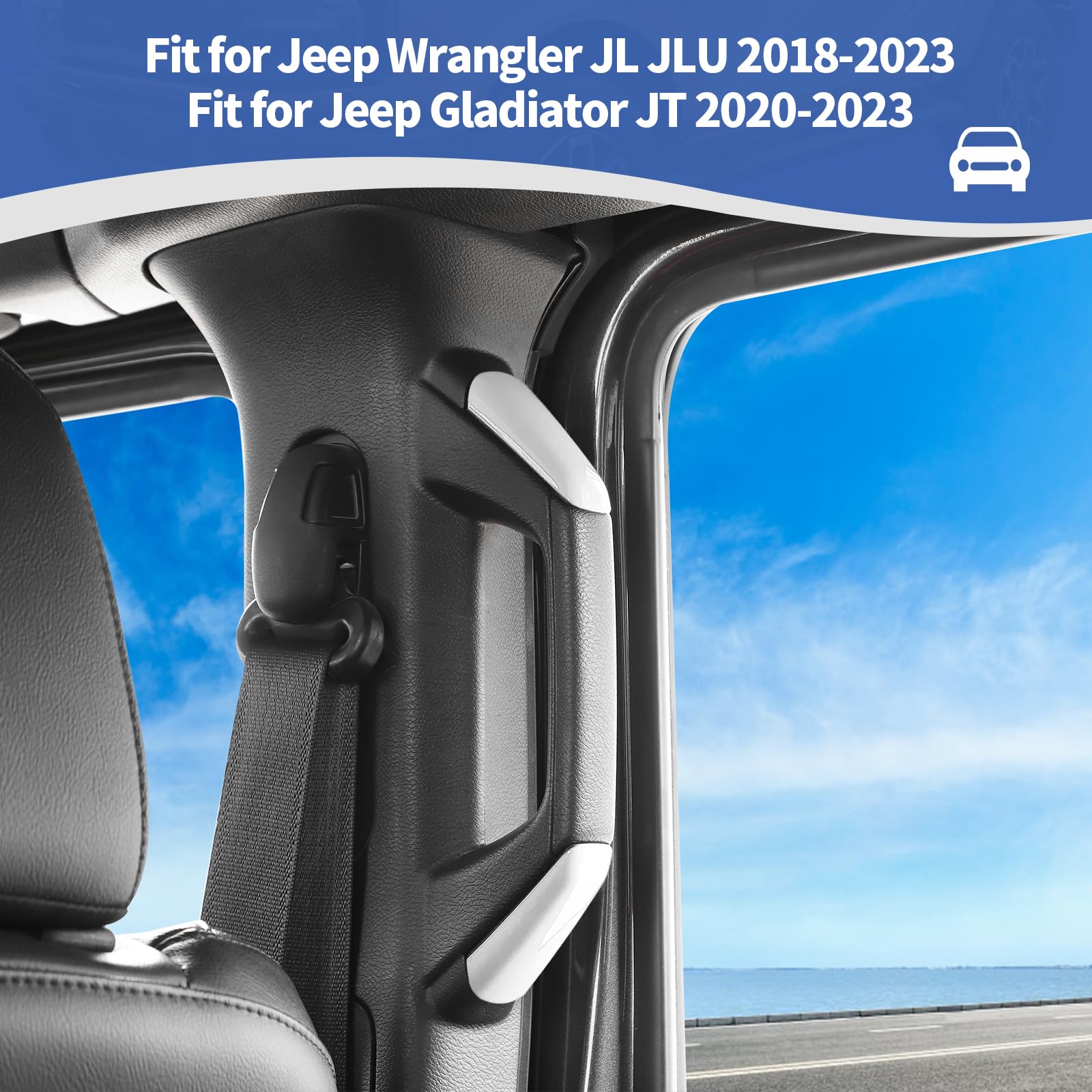 RT-TCZ White A/B Pillar Grab Handle Covers for Jeep Wrangler JL JLU & Gladiator JT 4-Door (2018-2023) - Interior Accessories & Protection Upgrade for Off-Road Adventures