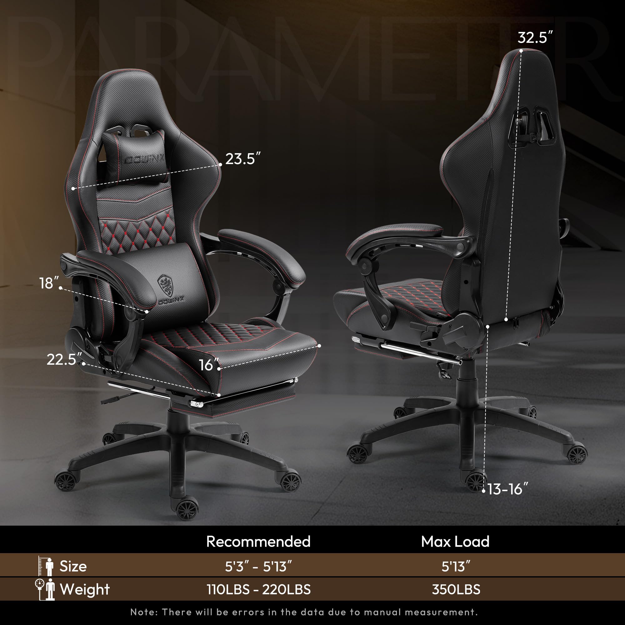 Dowinx Ergonomic Gaming Chair - High Back Racing Style Office Chair with Adjustable Lumbar Support & Footrest, PU Leather Computer Desk Chair for PC Gaming & Home Office (Black) - Perfect for Esports, Streaming & Long Work Sessions