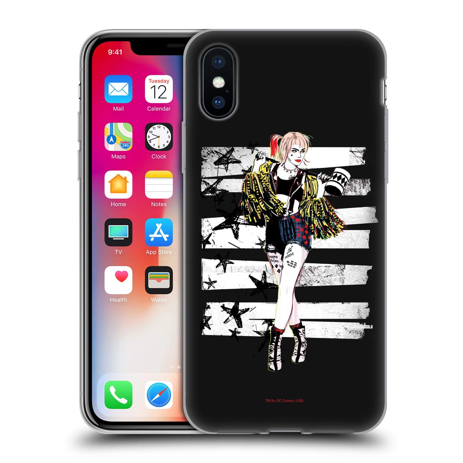Officially Licensed Birds of Prey DC Comics Harley Quinn Art Soft Gel Case for iPhone X/Xs - Durable Protective Phone Cover with Unique Superhero Design - Perfect for DC Fans, Cosplay Events & Comic Conventions