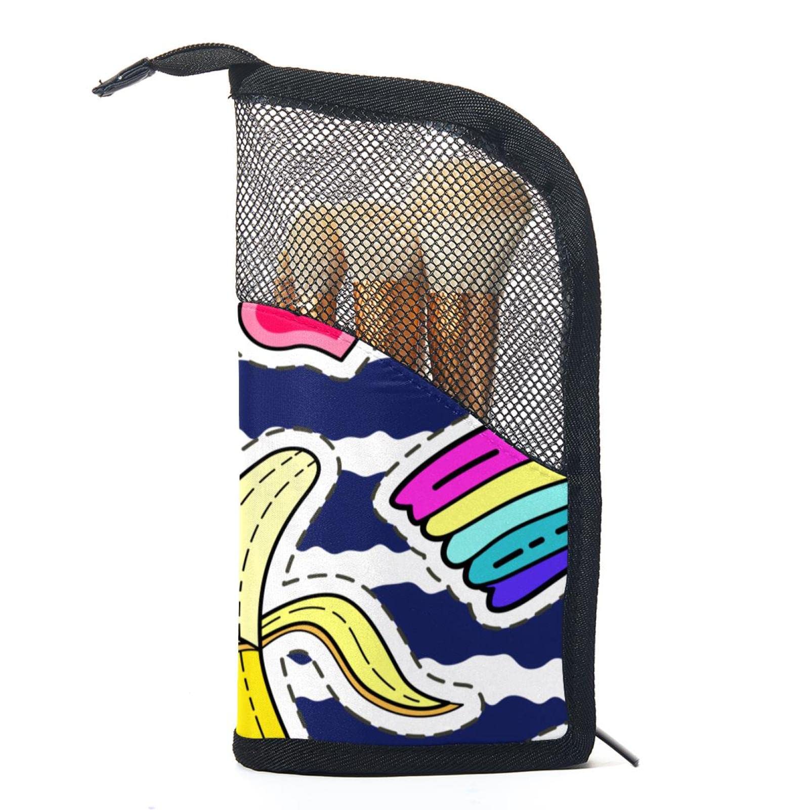 12-Piece Makeup Brush Organizer Bag with Banana Kiss Flower Doodles - Portable Cosmetic Brush Holder Case for Travel, Home & Professional Use