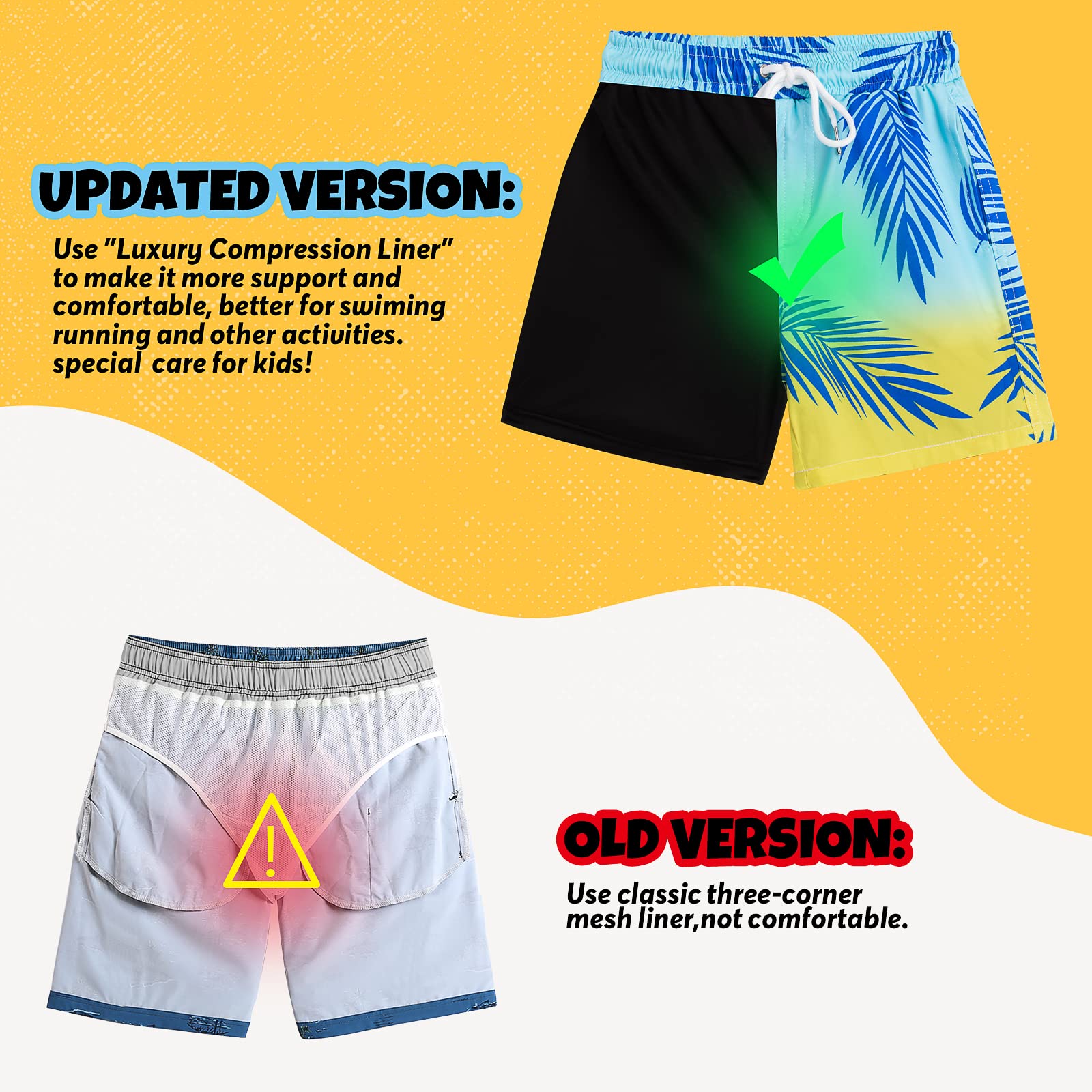 **Boys Quick Dry Swim Trunks with Boxer Brief Liner - UPF 50+ Bathing Suit for Beach, Pool & Water Sports**    **Perfect for Swimming, Surfing, and Summer Outdoor Activities**