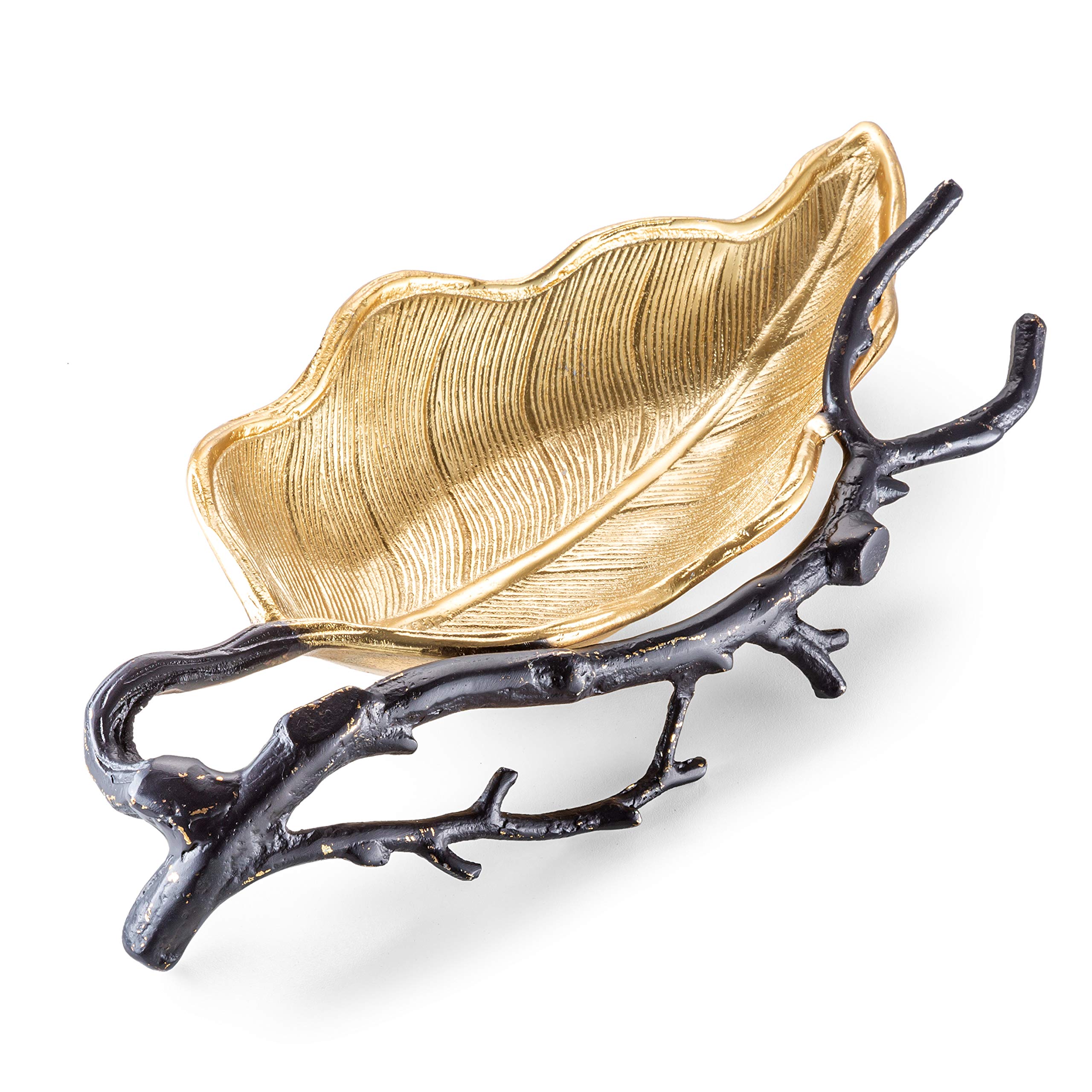 Elegant Gold Leaf-Shaped Candy Dish with Black Branch - Perfect for Holiday Parties, Wedding Favors & Home Decor