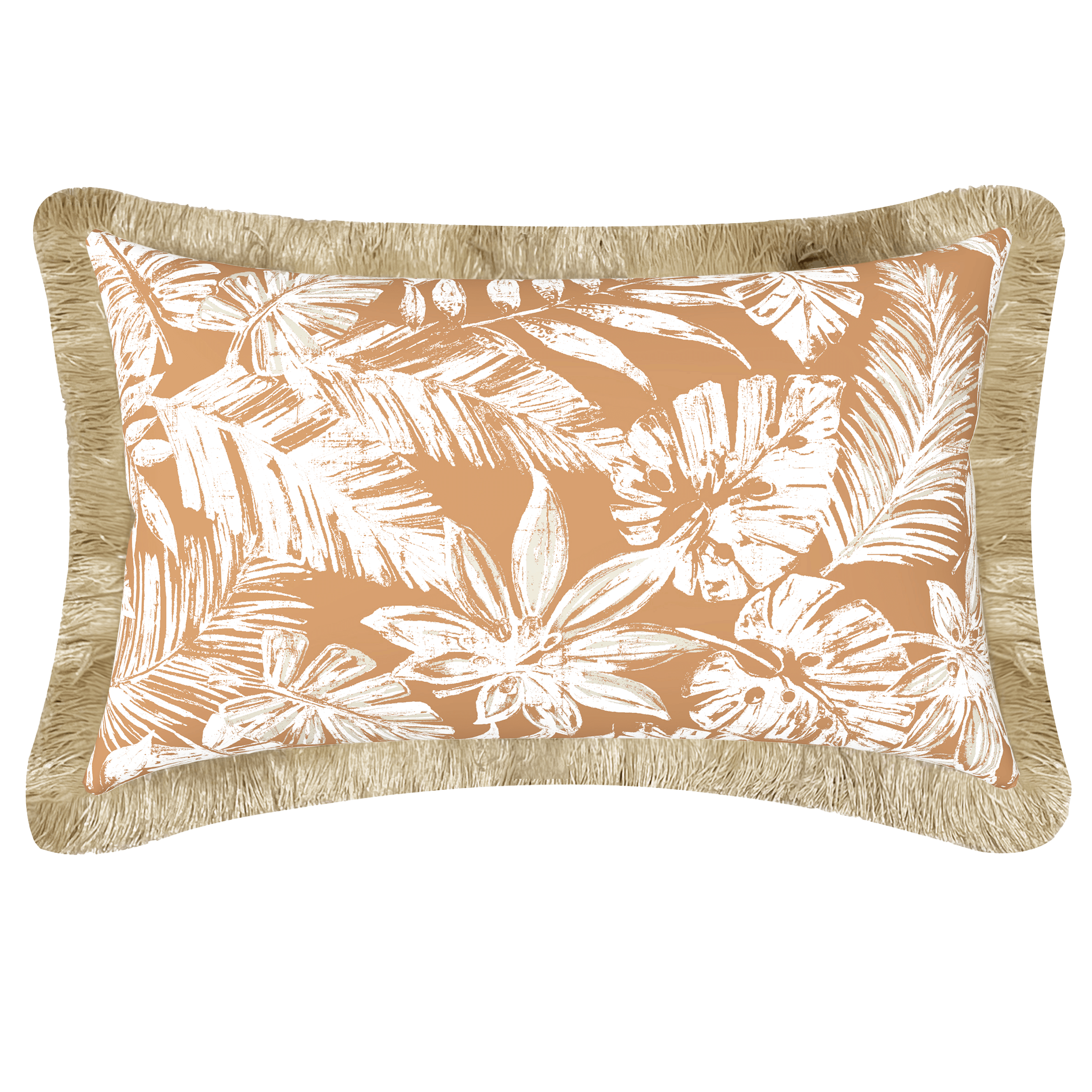 Premium Tahiti Clay Escape 30x50cm Fringed Outdoor Cushion - Waterproof & UV Resistant Patio Furniture Pillow for Poolside, Garden, and Porch Relaxation