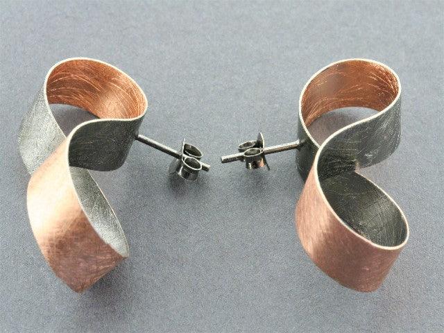 Rose Gold & Oxidized Infinity Ribbon Stud Earrings - Elegant Jewelry for Women, Perfect for Parties, Weddings & Everyday Wear
