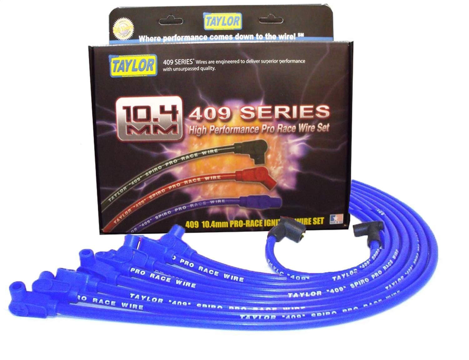 Taylor Cable 79630 409 Spiro-Pro Race Fit Blue - High Performance Ignition Wire Set for Racing & Street Cars | Perfect for Drag Racing, Track Days & Engine Upgrades