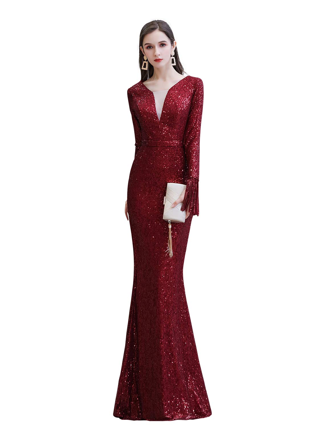 Elegant Sexy Trumpet Mermaid Sequin Prom Dress for Women - Long Sleeve Formal Gown for Homecoming, Evening Party, and Special Occasions