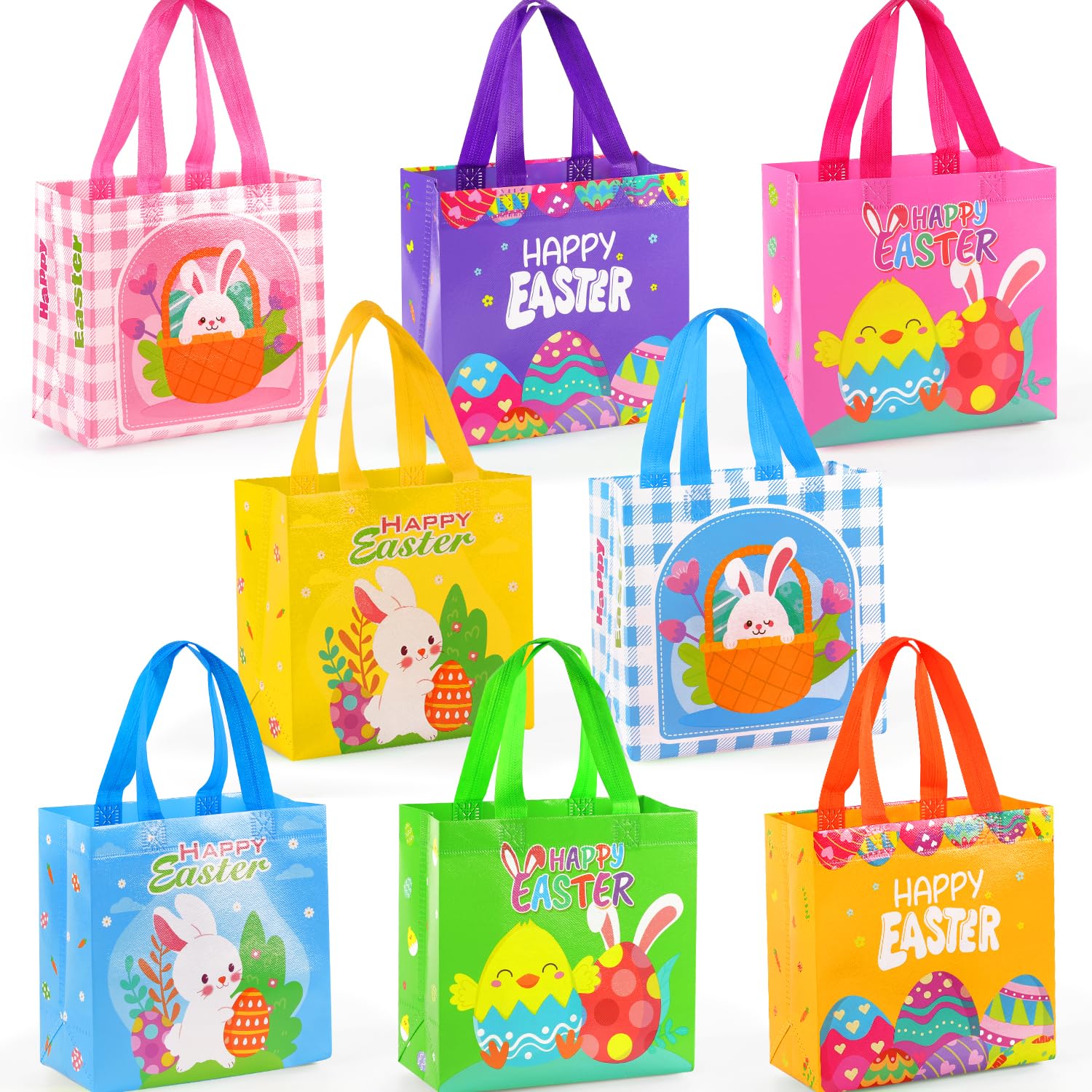 16PCS Reusable Easter Gift Bags with Handles - Non-Woven Easter Egg Hunt Treat Bags for Party Favors, Candy & Goodies | Easter Basket Fillers, Holiday Gift Wrapping & Spring Party Supplies