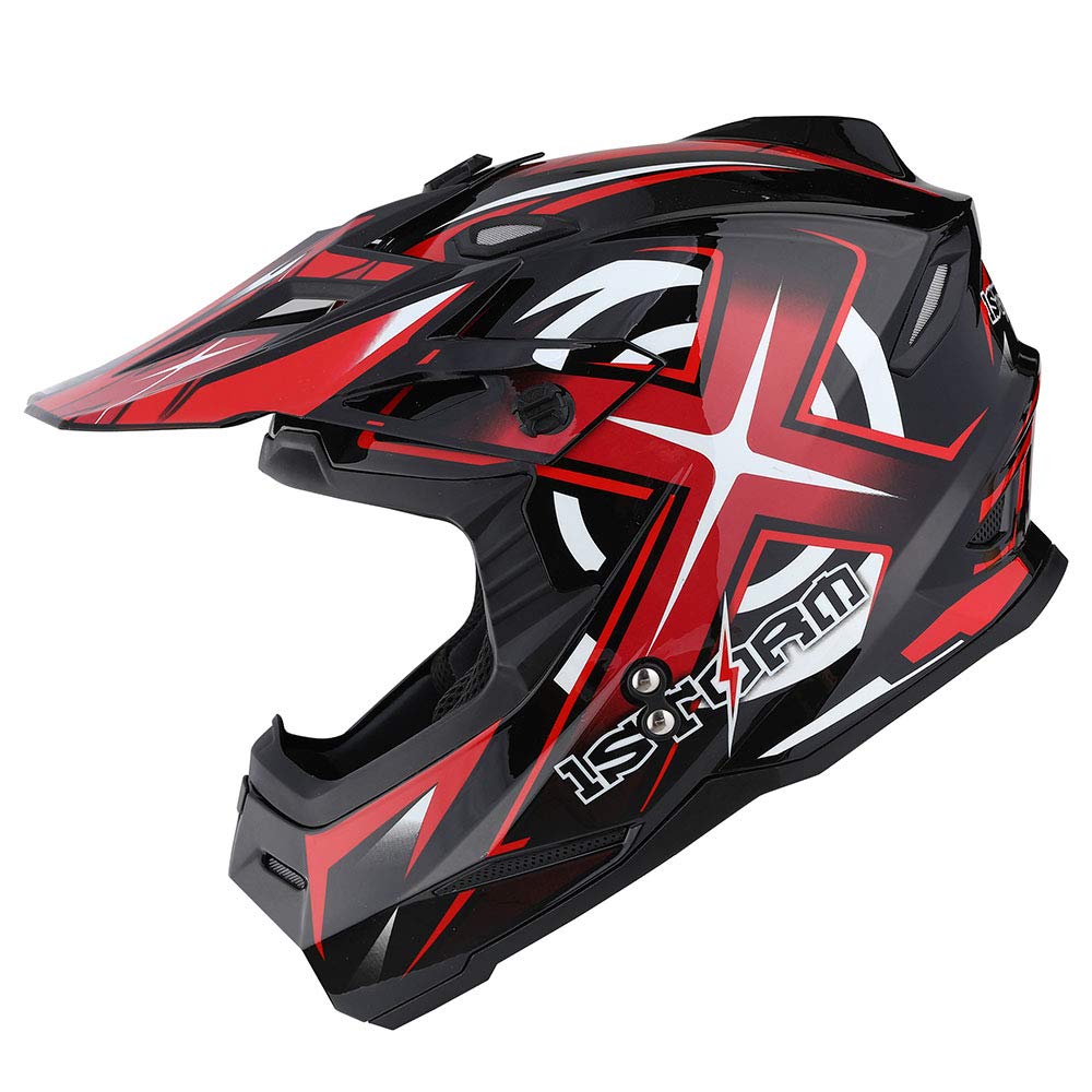 1Storm HF801 Adult Motocross Helmet - BMX MX ATV Dirt Bike Racing Helmet with Bluetooth Headset (Sonic Red) | Full Face Protection for Off-Road Motorcycle, ATV & Dirt Bike Riding