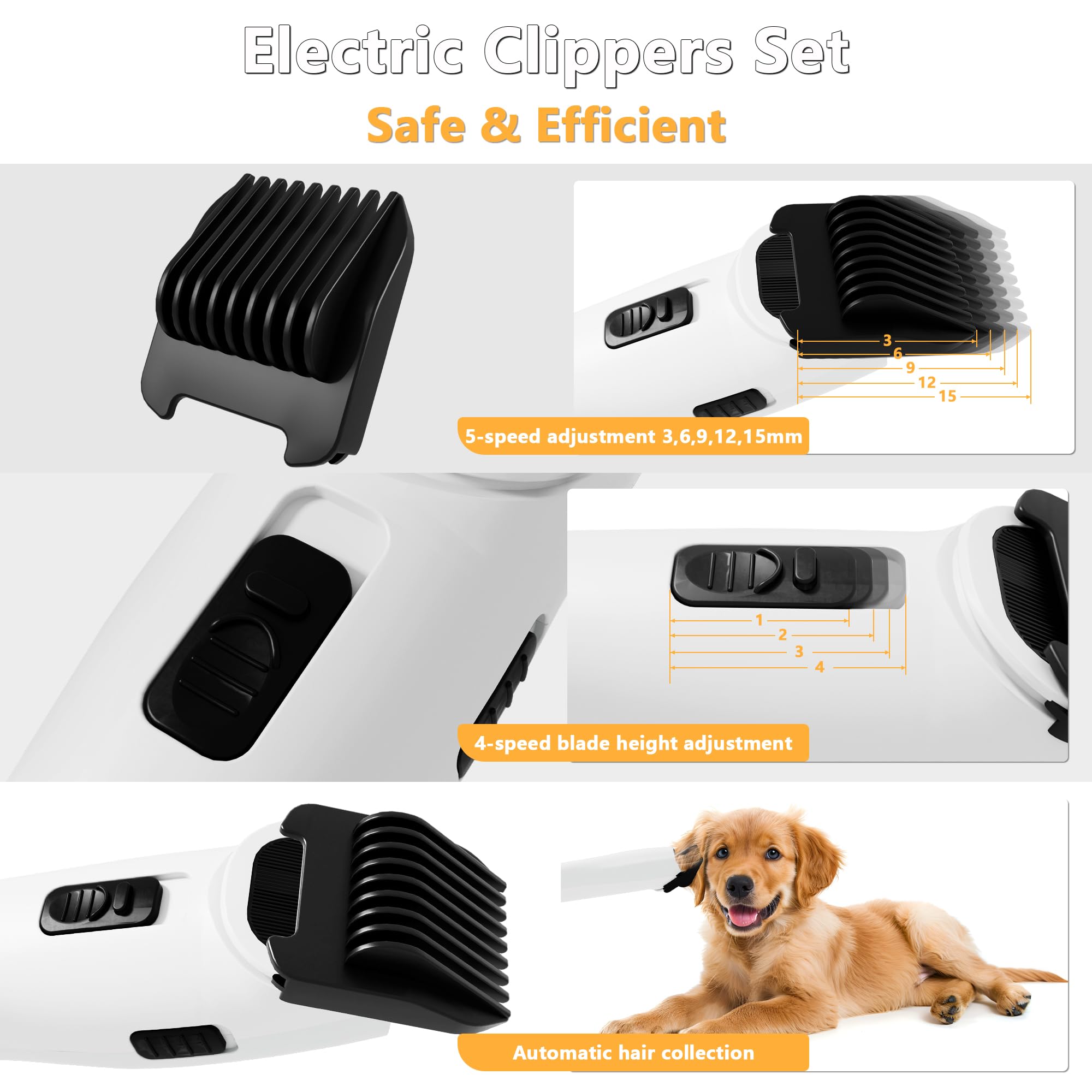 FOTING 5-in-1 Dog Grooming Vacuum Kit - 12000Pa Powerful Pet Hair Vacuum with Clippers, Shedding Brush & 2 Suction Levels - Professional Grooming Tools for Dogs - Perfect for Home Pet Grooming & Shedding Control