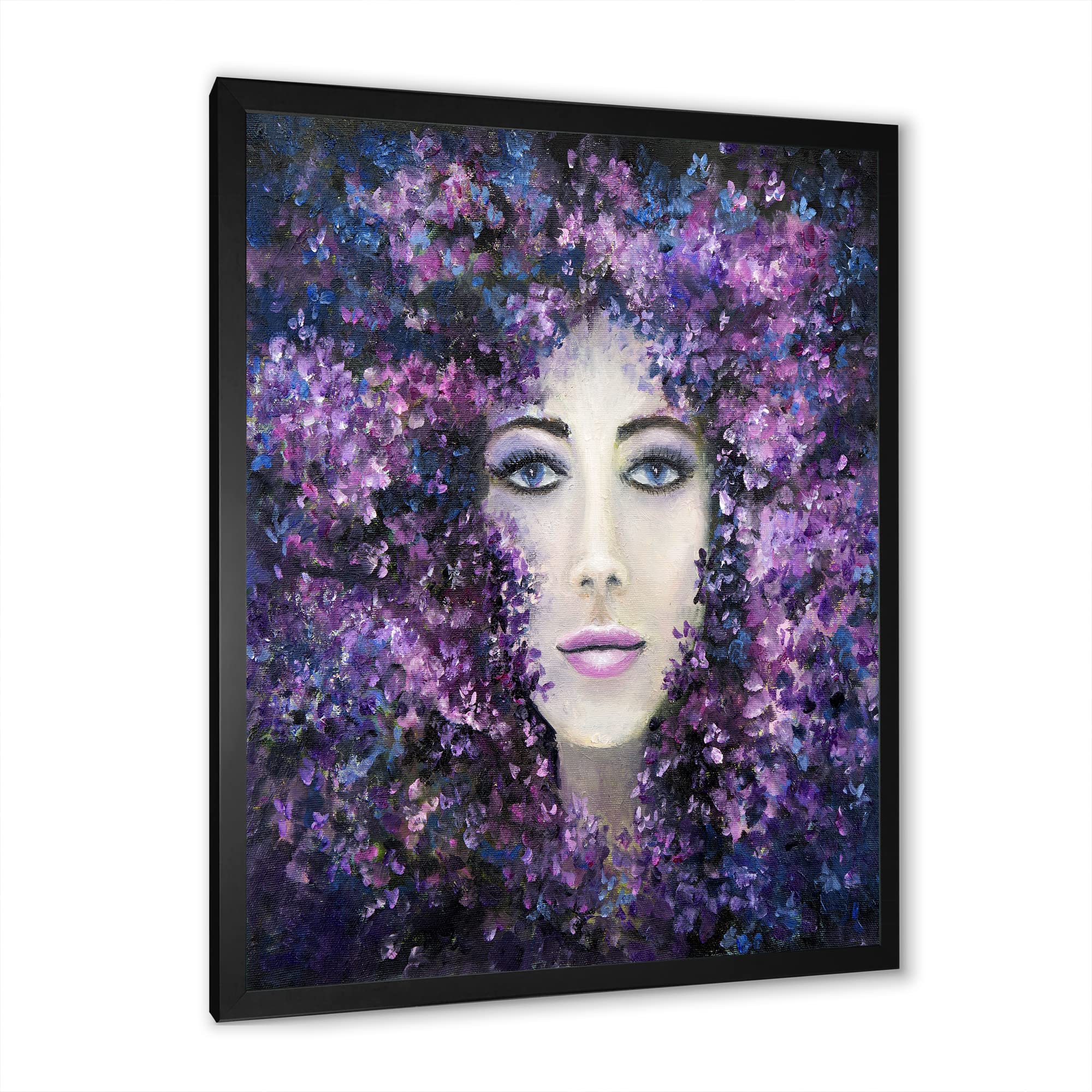 Modern Framed Wall Art - Purple Lavender Flowers Woman Portrait Painting for Living Room, Bedroom & Office Decor | Home & Office Wall Decorations