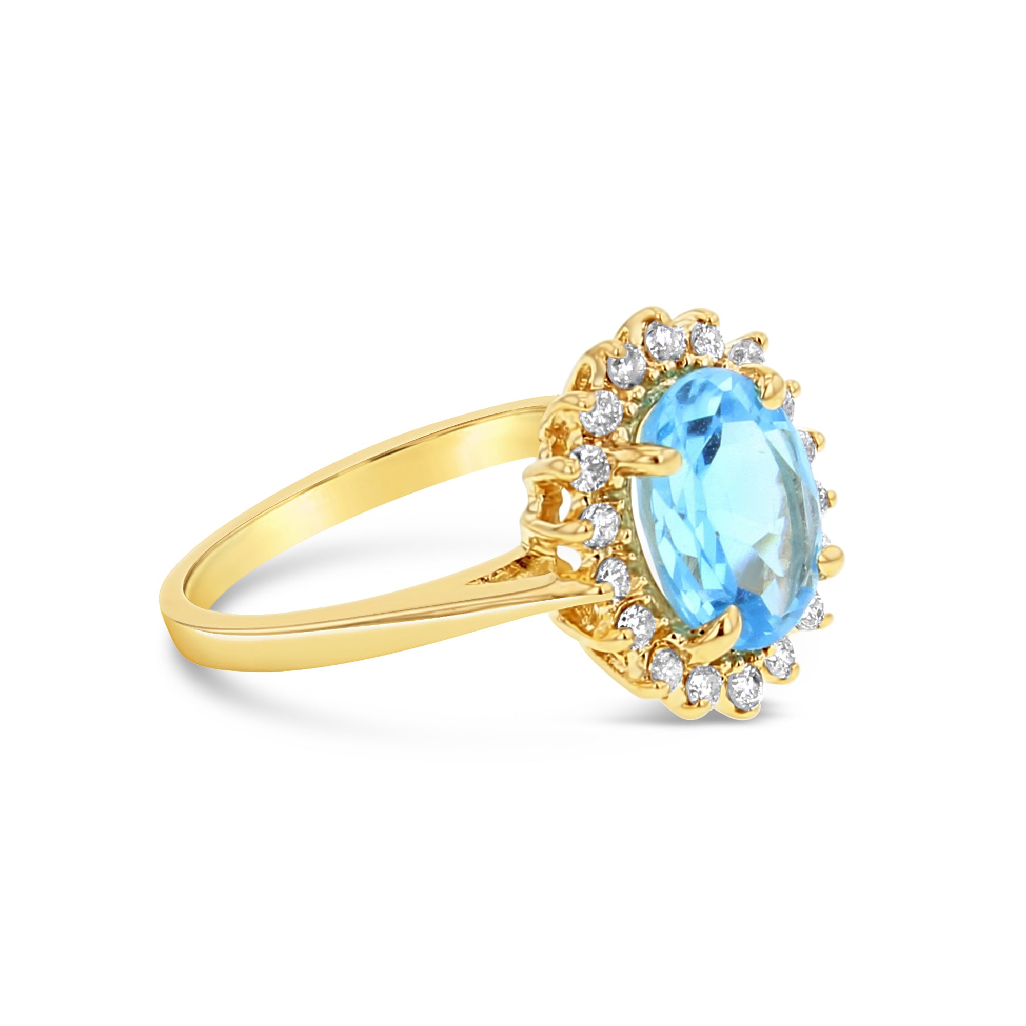 Blue Topaz Diamond Halo Ring - 14K White Gold Engagement Ring for Women, Elegant Wedding & Anniversary Jewelry Gift - Perfect for Proposals, Bridal Sets & Special Occasions