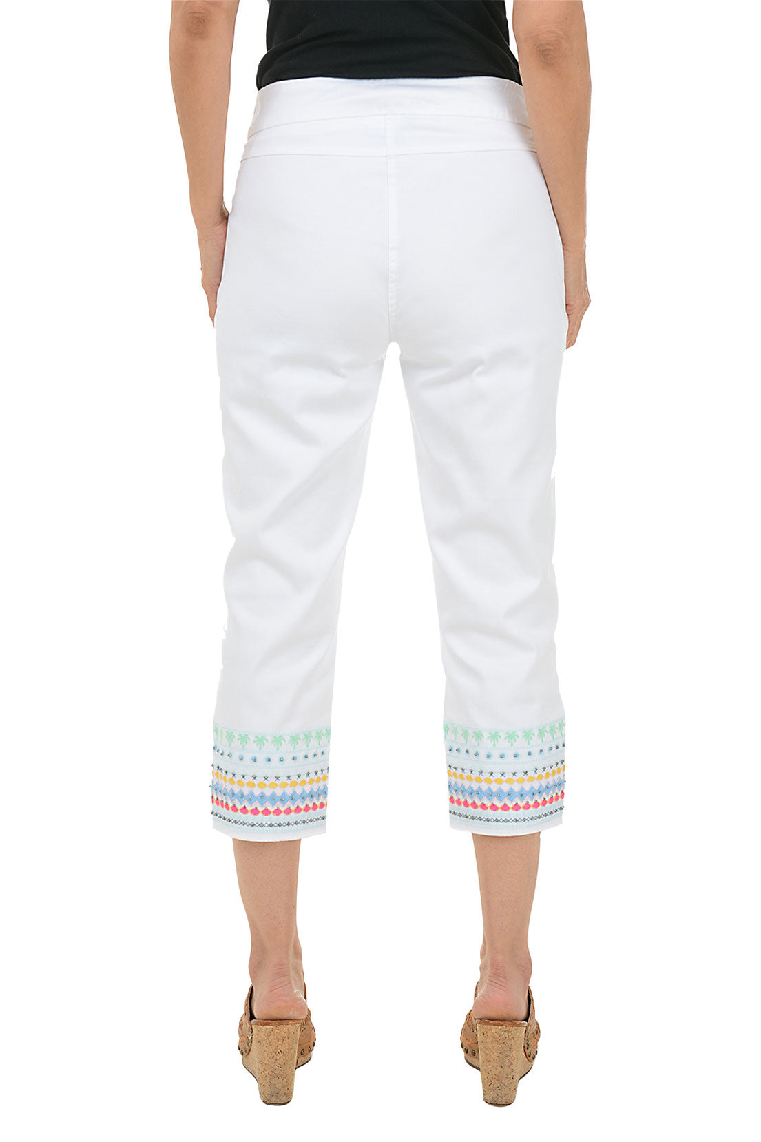 Embroidered Hem Denim Capri Pants for Women - Boho Chic Summer Casual Wear - Perfect for Beach, Travel, and Everyday Outfits