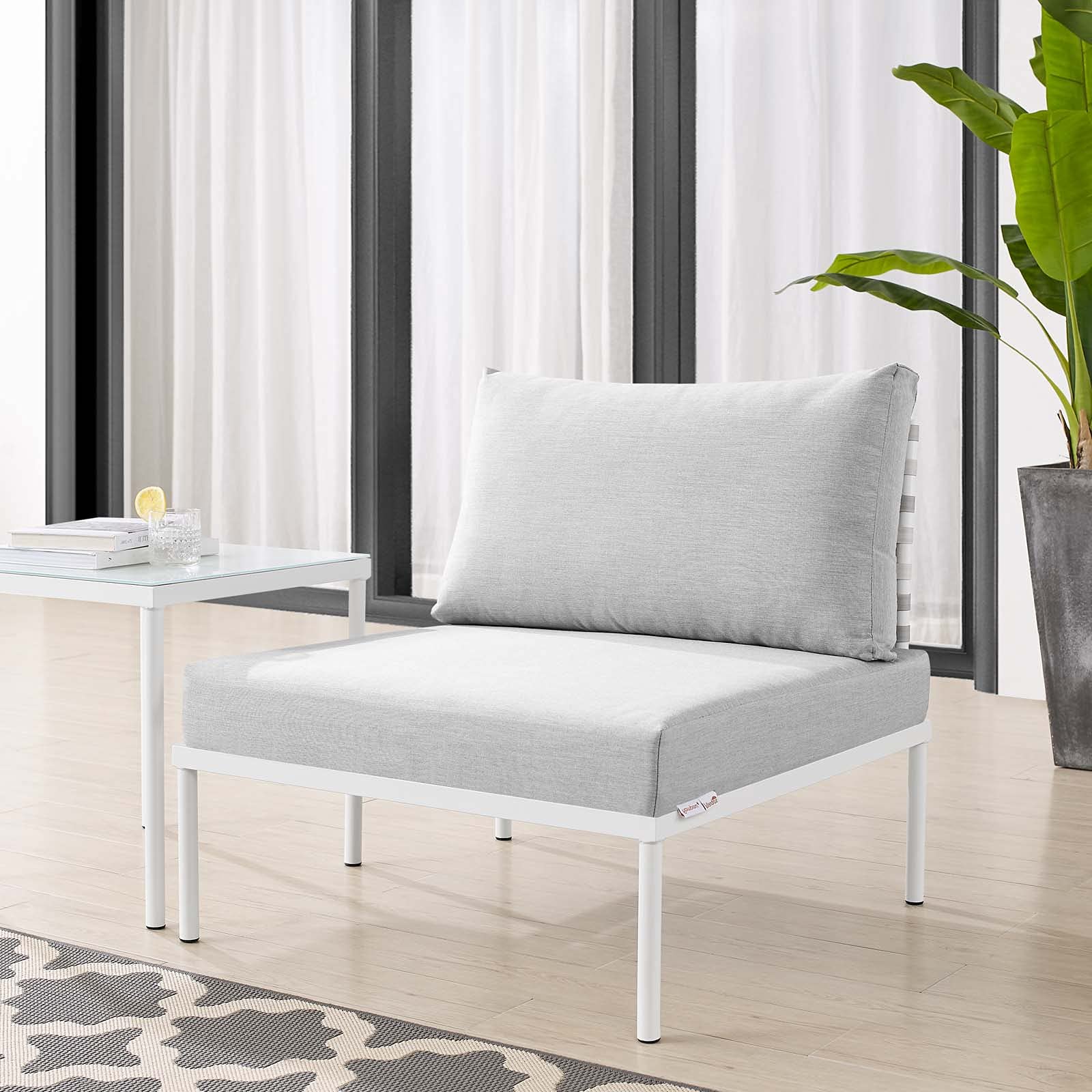 Modern Aluminum Sofa Middle Chair - Grey Metal Outdoor Patio Furniture for Balcony, Cafe & Bistro - Perfect for Lounging, Dining & Relaxing