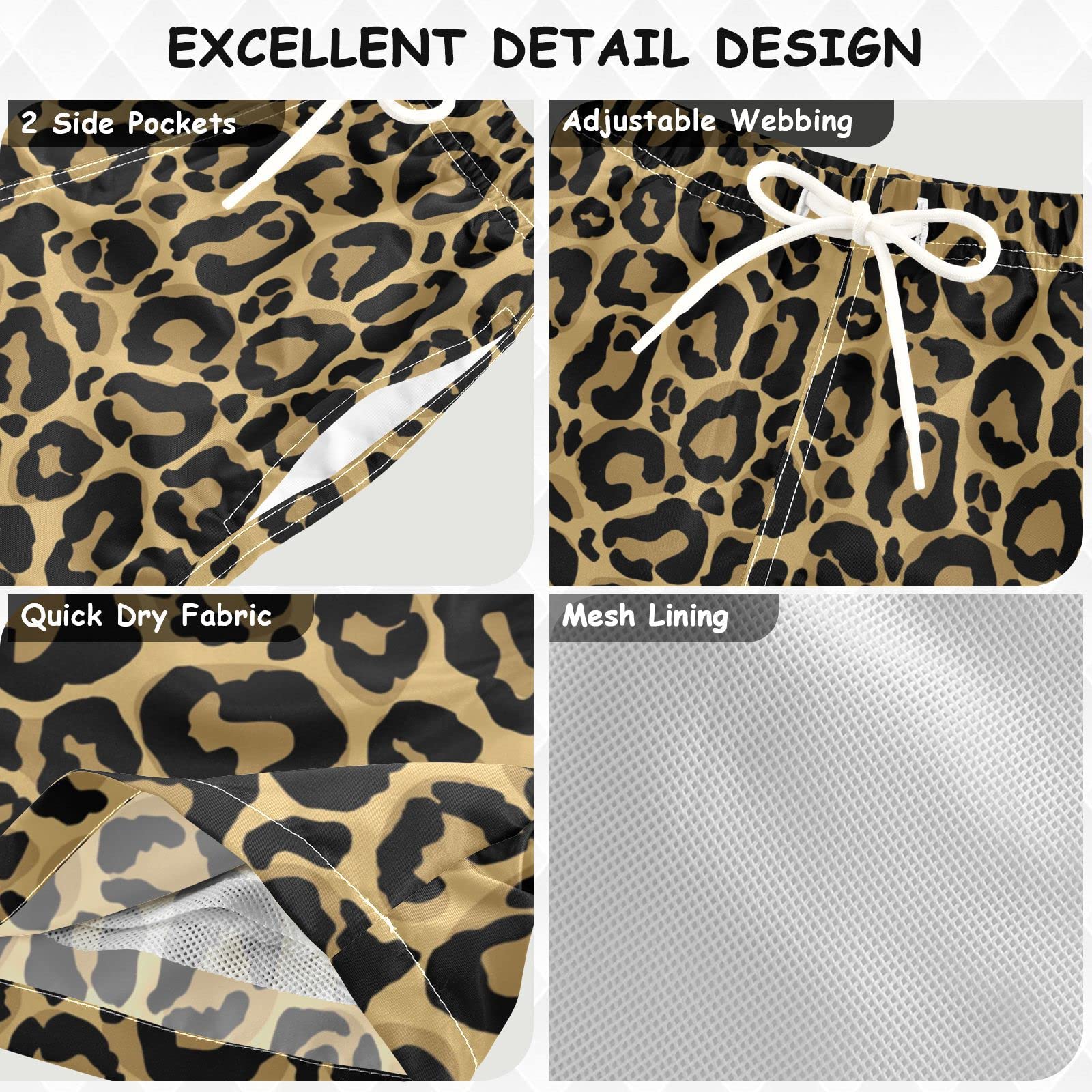 **Boys Swim Trunks with Leopard Print - Quick-Dry Beach Board Shorts for Kids & Toddlers - Perfect for Swimming, Surfing, and Summer Vacations**