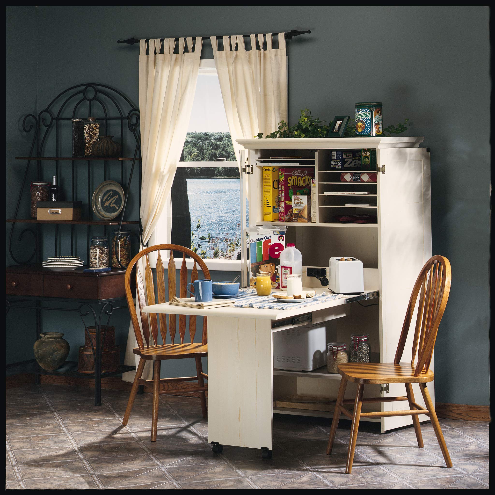 Sauder Harbor View Craft and Sewing Armoire with Table & Pantry Cabinets - 35.12