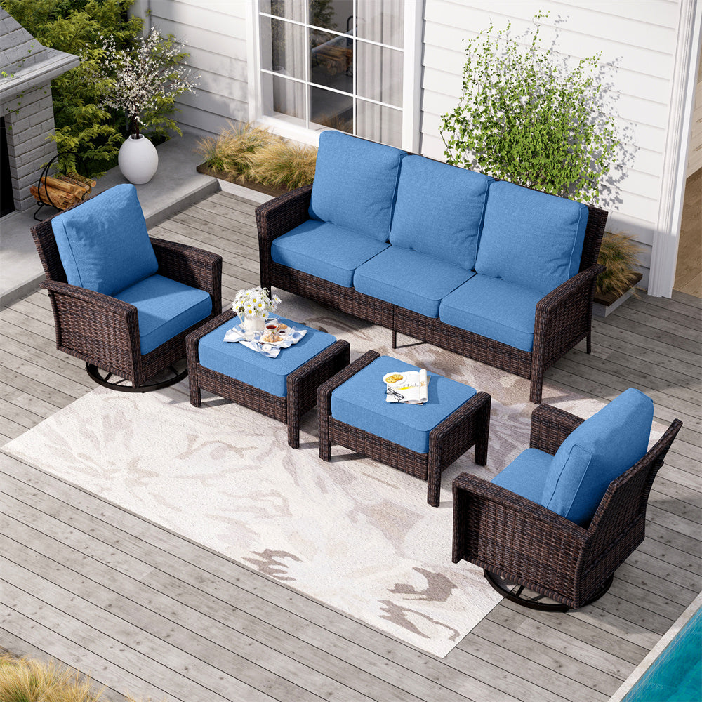 Phi Villa 5-Piece Wicker Patio Furniture Set with Swivel Chairs - Outdoor Conversation Sofa Set for Garden, Poolside & Backyard Relaxation
