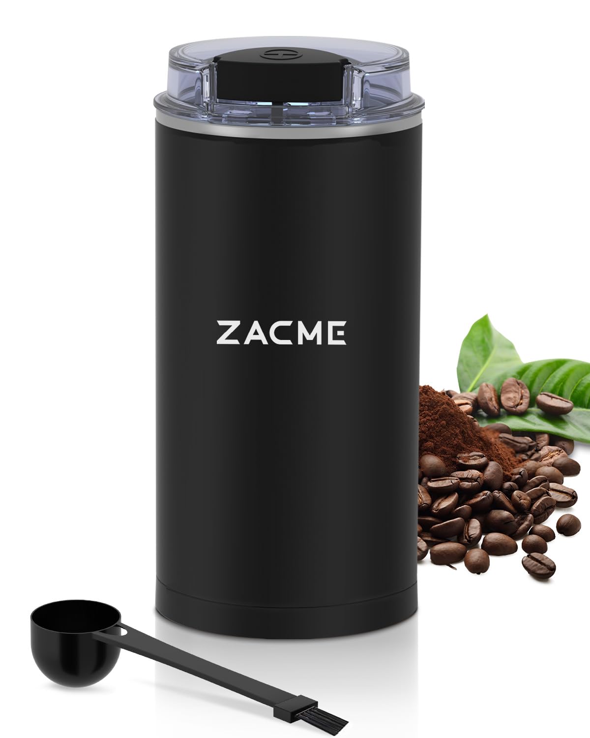 Premium Electric Coffee Grinder for Beans & Spices - Stainless Steel Blades with Cleaning Brush - One-Touch Operation for Home & Kitchen Use - Perfect for Fresh Coffee, Herbs, Nuts & Spice Preparation - Ideal for Coffee Lovers & Home Chefs (Black)