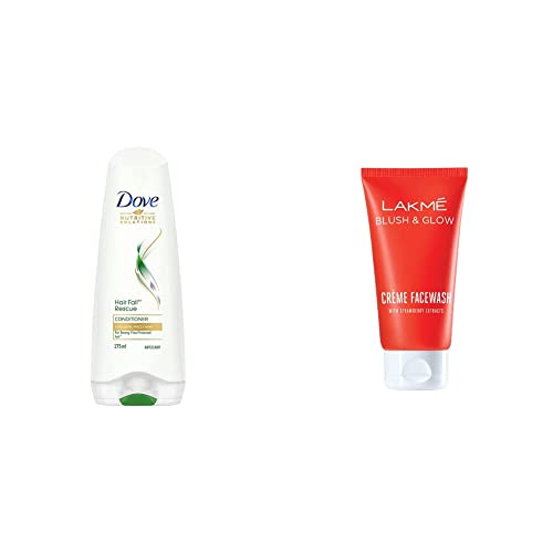 Dove Hair Fall Rescue Conditioner for Damaged Hair - 180ml & Lakme Strawberry Cream Face Wash for Glowing Skin - 100g | Hair Care & Skincare Combo for Daily Beauty Routine