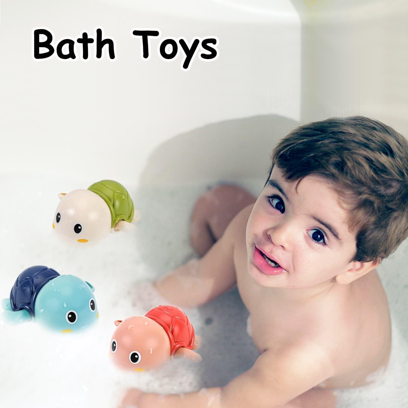 Wind Up Bath Toys for Toddlers 1-4 Years Old - Cute Floating Swim Turtles for Boys & Girls - Fun Bathtub & Pool Water Toys - Perfect Christmas & Birthday Gifts for Kids - Encourages Sensory Play & Water Confidence