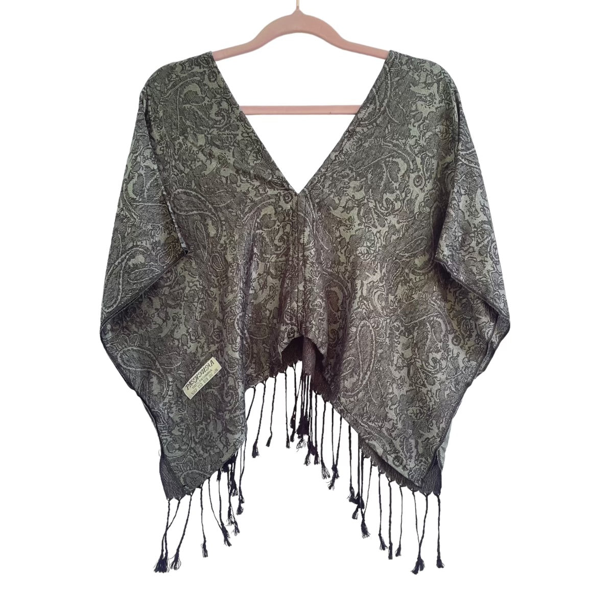 PASH V CROP Top - Black & Grey Paisley Print Women's Fashion Blouse | Casual Wear, Night Out, Party Outfit