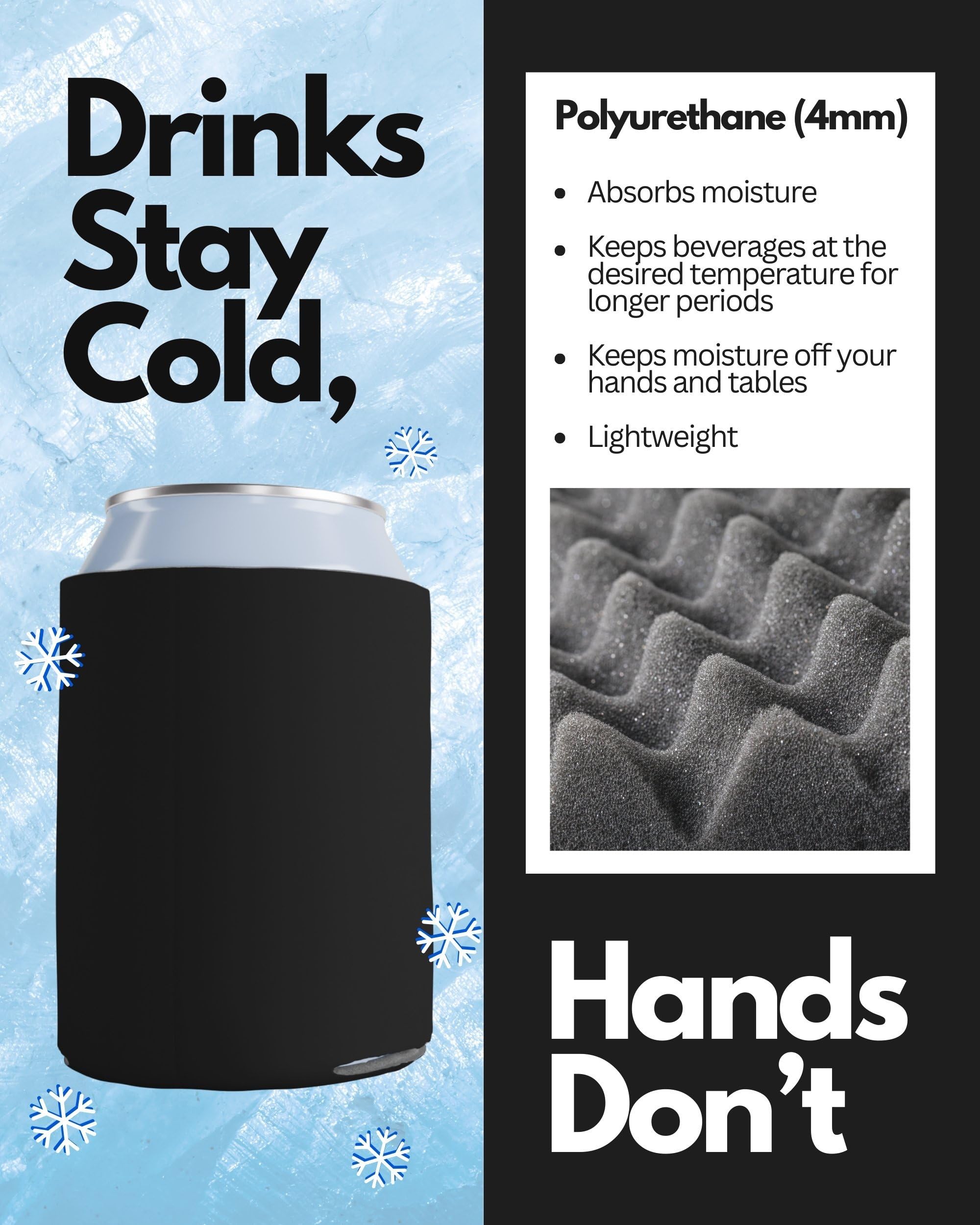 200 Pack Black Blank Can Cooler Sleeves - Customizable Sublimation Insulated Foam for Beer & Soda - Collapsible Drink Holder for 12oz & 16oz Cans - Perfect for Parties, BBQs, Tailgating & Outdoor Events
