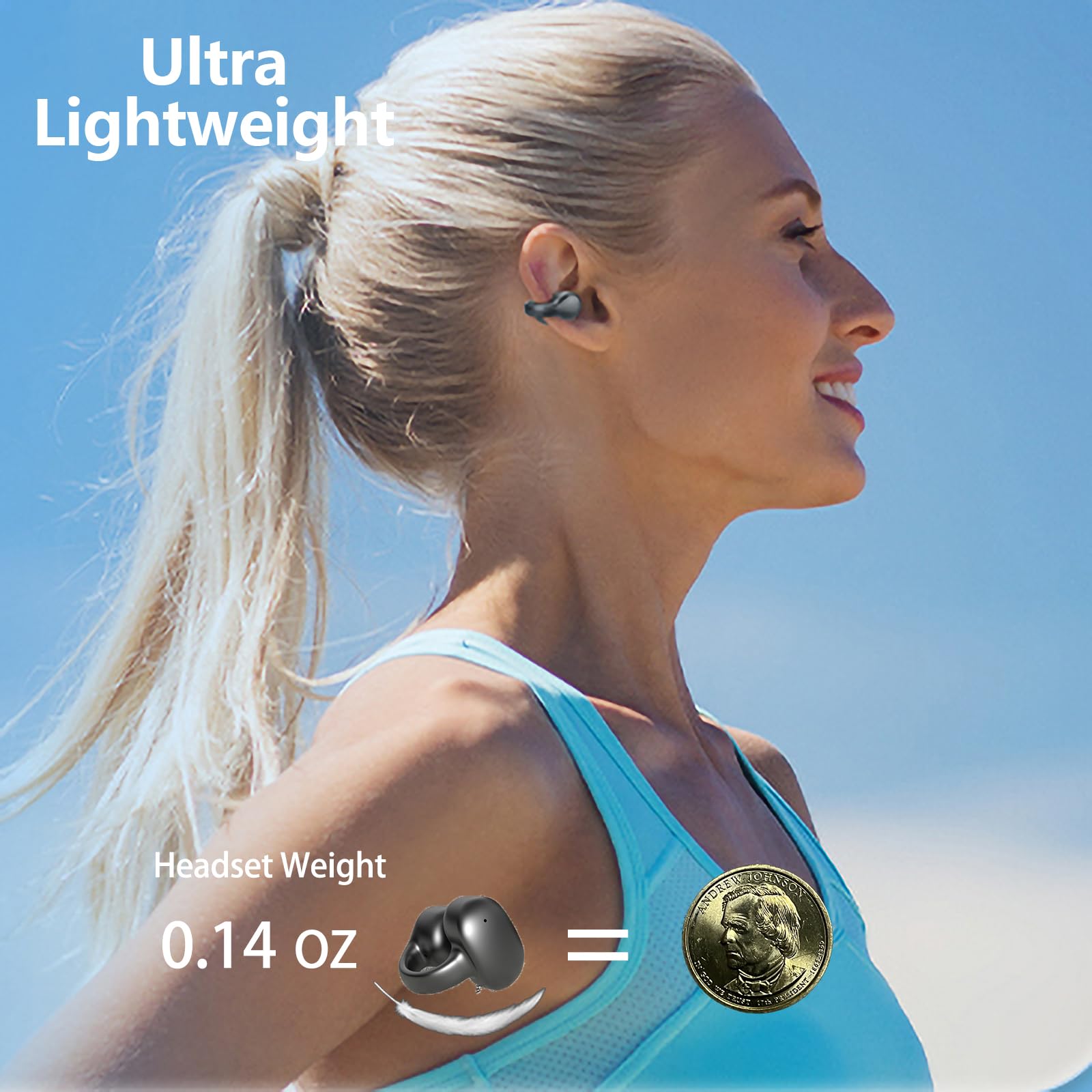Open Ear Bluetooth Bone Conduction Headphones - Wireless Clip-On Sports Earbuds with Secure Fit for Running, Cycling & Workouts | Sweatproof & Comfortable for All-Day Use