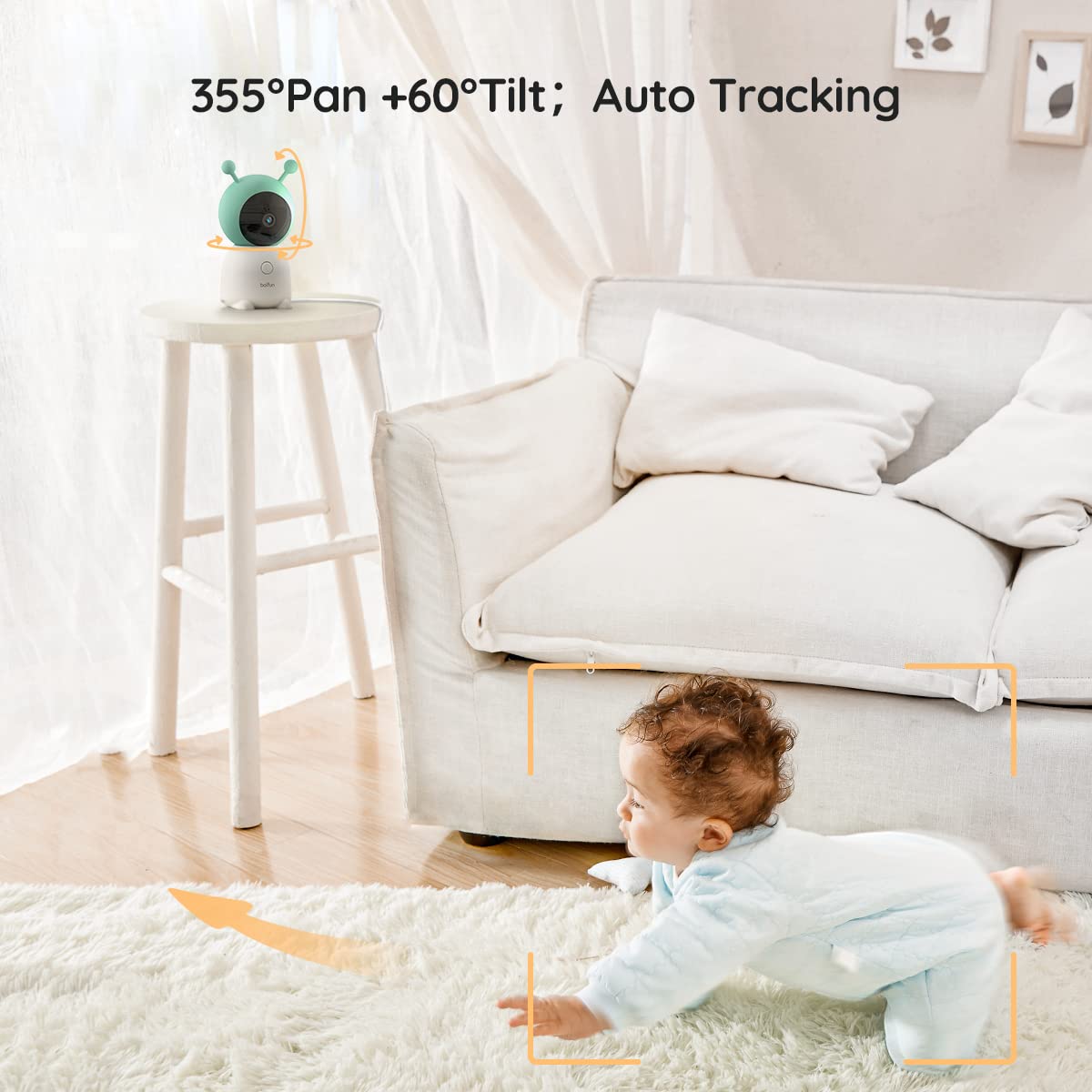 BOIFUN Additional Baby Camera - 360° HD Video Monitor with Night Vision, Auto Tracking, AI Motion & Sound Detection, 2-Way Audio | Compatible with Baby 6T Monitor | Wall Mount Included | Perfect for Nursery, Bedroom & Child Safety Monitoring