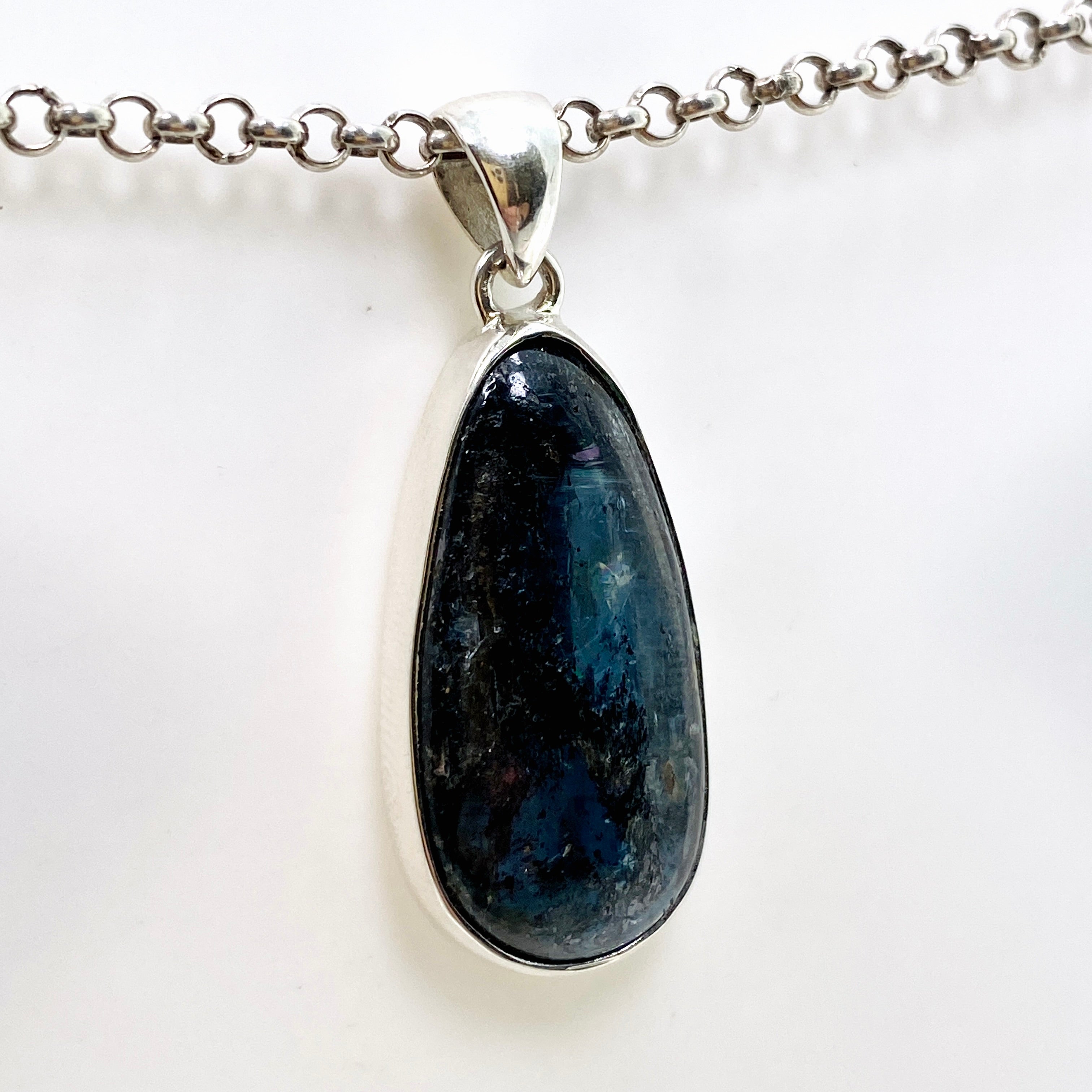 Natural Blue Kyanite Teardrop Cabochon Pendant Necklace KPGJ4618 - Healing Crystal Jewelry for Meditation & Energy Work