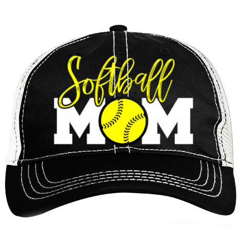 Pacific Headwear Vintage Trucker Snapback Hat for Softball Moms - Adjustable V67BW Style for Baseball Games & Casual Wear