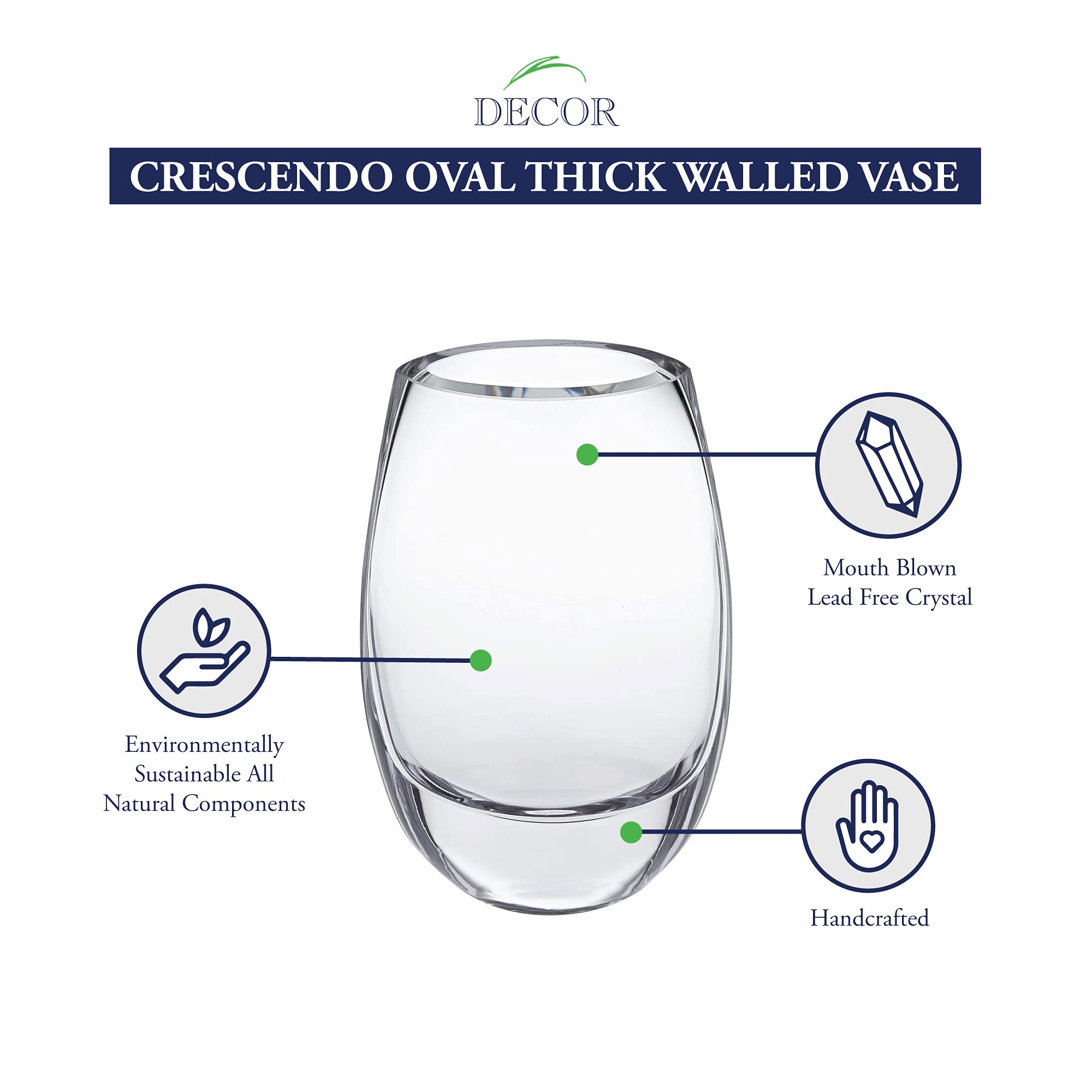 Badash Crescendo Clear 7.5 Inch Glass Vase - Elegant Home Decor for Flowers, Centerpieces & Wedding Arrangements