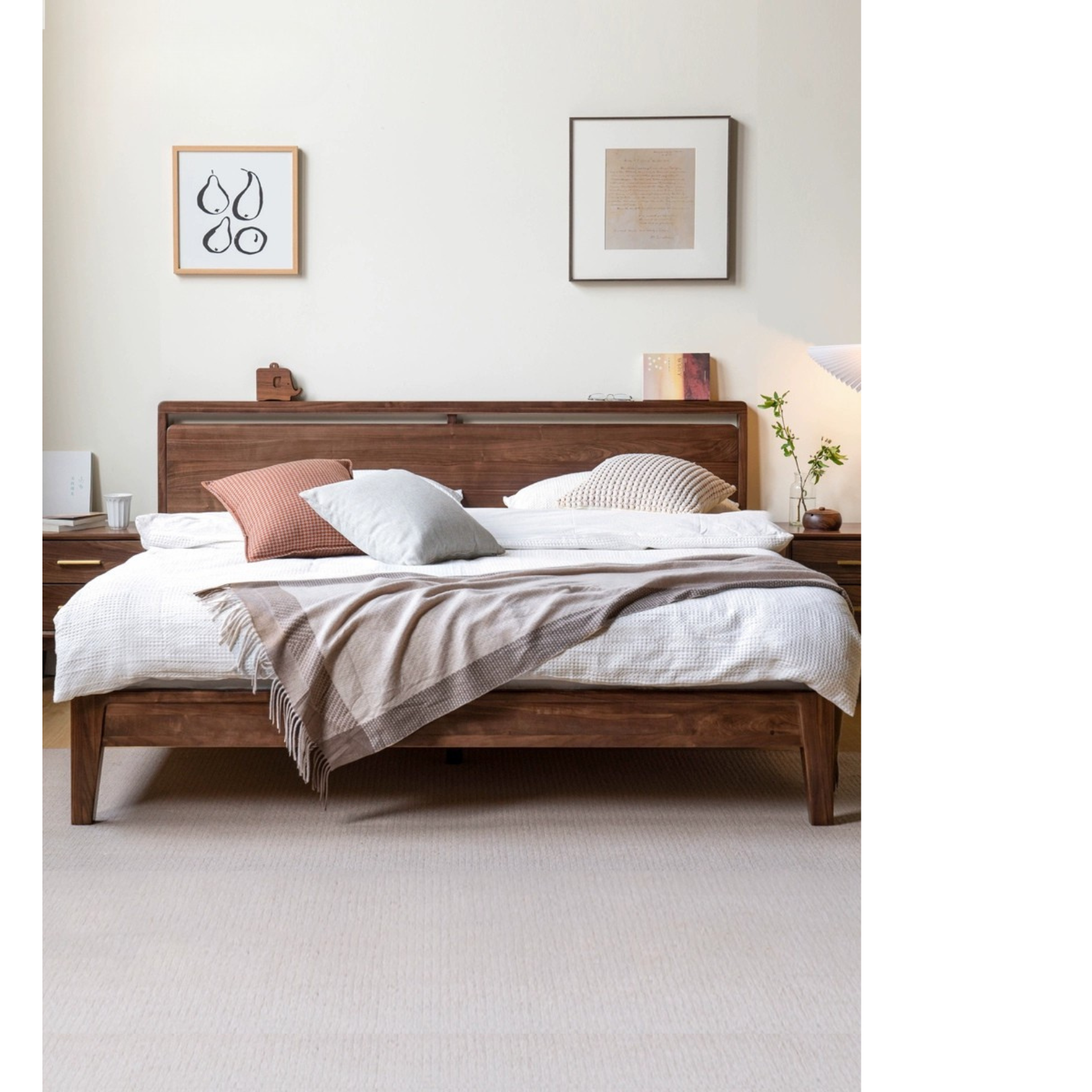 Premium Black Walnut Solid Wood Bed Frame - Queen Size, Natural Wood Grain, Sturdy & Durable - Perfect for Master Bedroom, Guest Room & Modern Farmhouse Decor