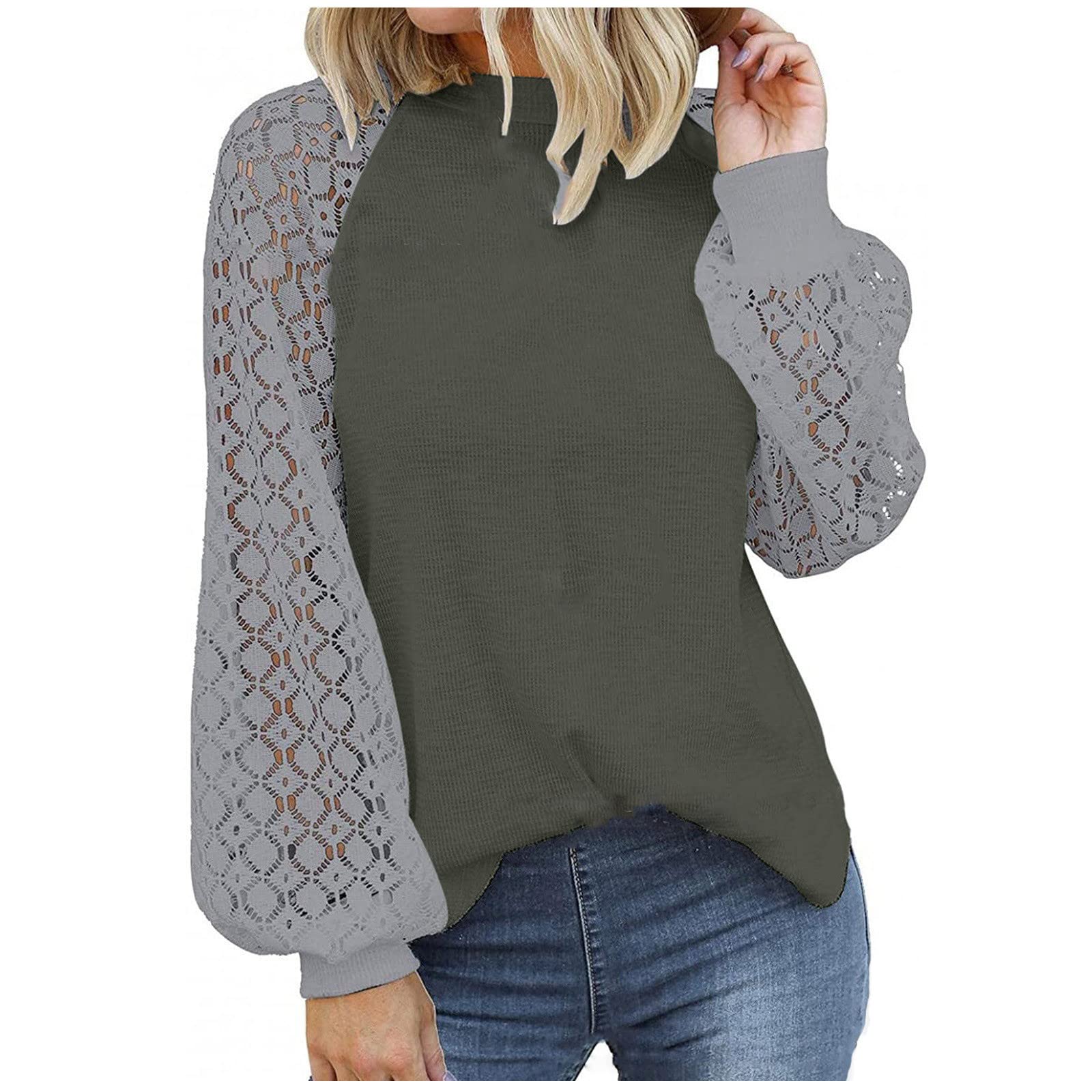 Plus Size Lace Tops for Women - Long Sleeve Comfortable Loose Blouses & Knit Pullover T-Shirts | Casual Office Wear & Date Night Outfits
