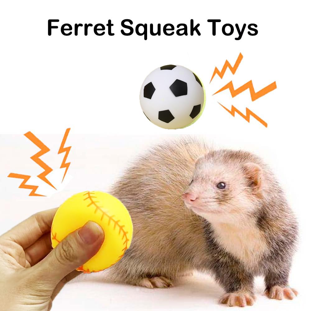11-Piece Ferret Squeaky Toy Balls with Squeaker & Bell - Colorful Bouncy Rubber Chew Toys for Ferrets, Cats & Dogs - Interactive Crinkle Sound Teething & Exercise Toys for Small Pets - Perfect for Playtime, Training & Dental Health
