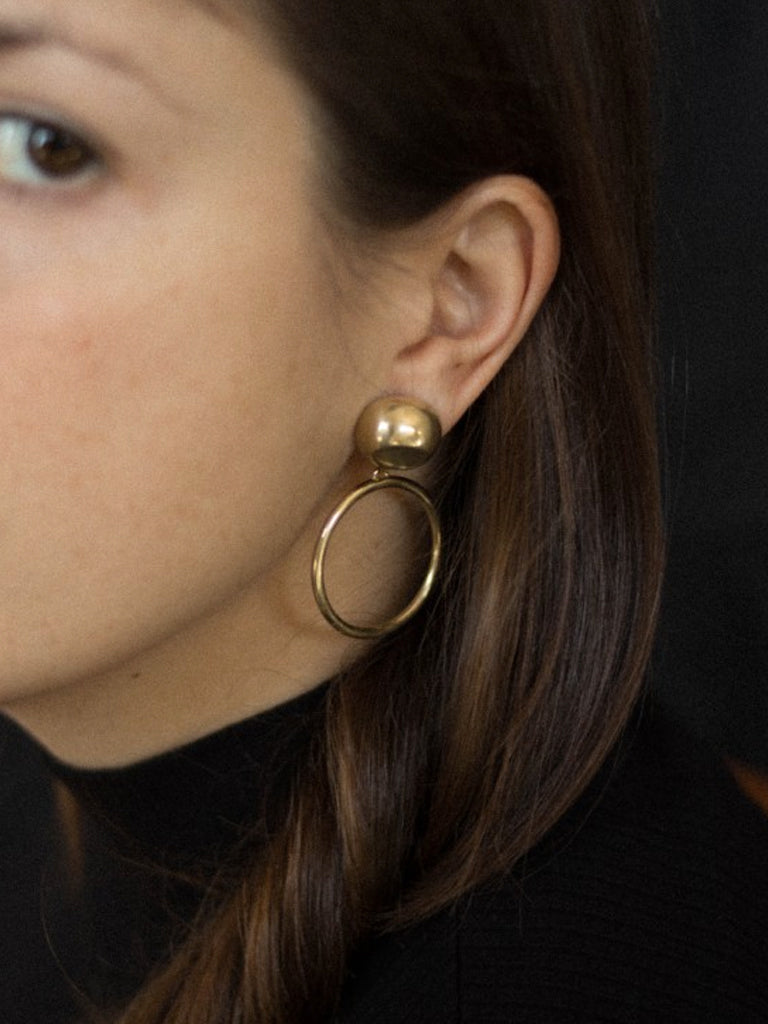 Lepagón Brass Hoop Ball Earrings for Women - Elegant Dangle Earrings for Party, Wedding & Everyday Wear